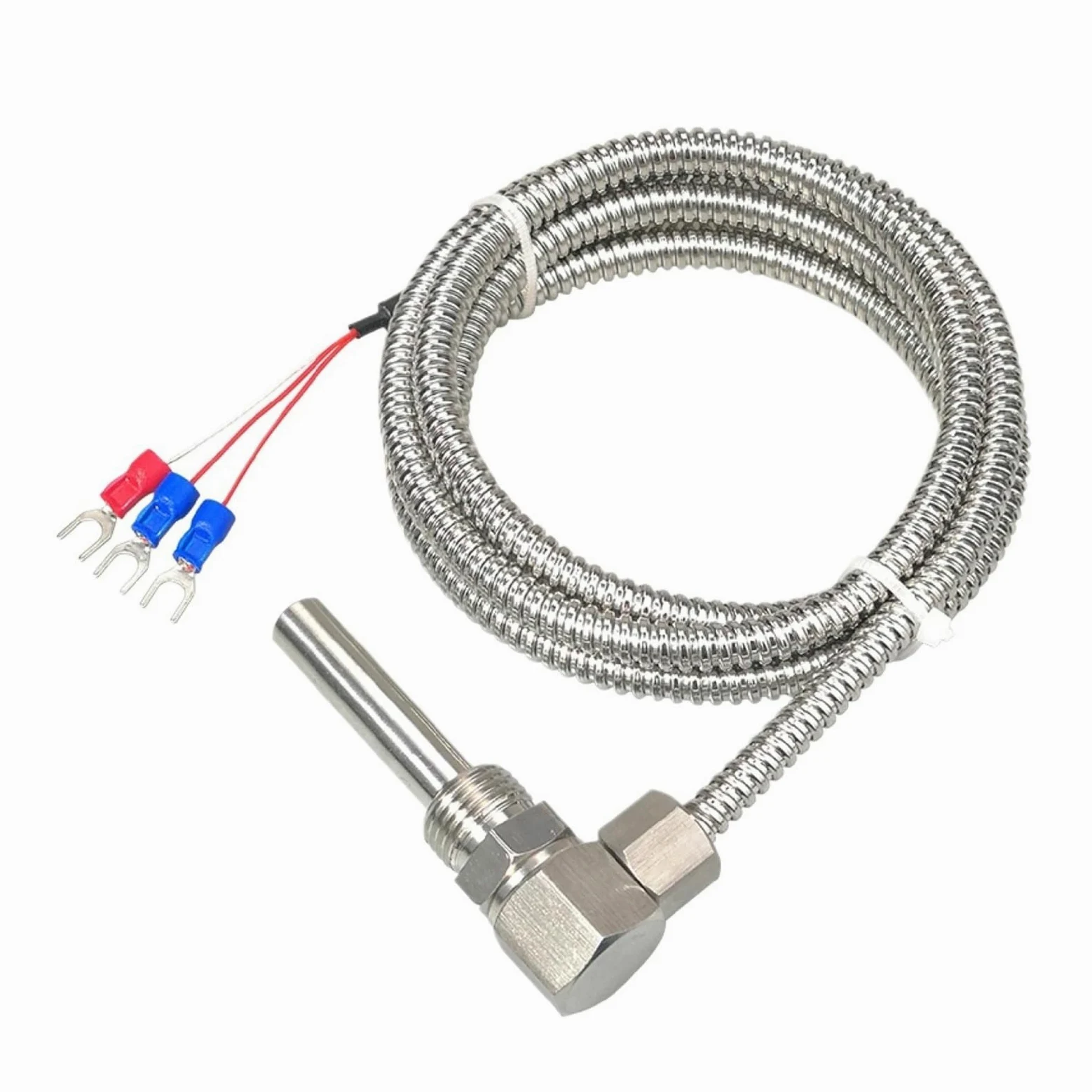 sensor Sensor de temperatura del cojinete del motor, sonda RTD PT100, sensor de temperatura roscado en forma de L, sonda industrial de acero inoxidable(Pt100 5M Dual)