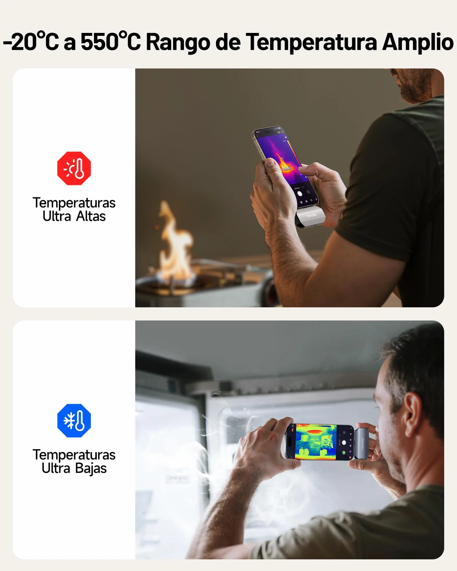 TOPDON TC002C Duo Cámara Térmica para Android e iPhone, 512x384 TISR Alta Resolución, Cámara Termográfica con USB-C, de -20℃ a 550℃, 0.1℃ Precisión, 25Hz, Captura de Fotos y Vídeos
