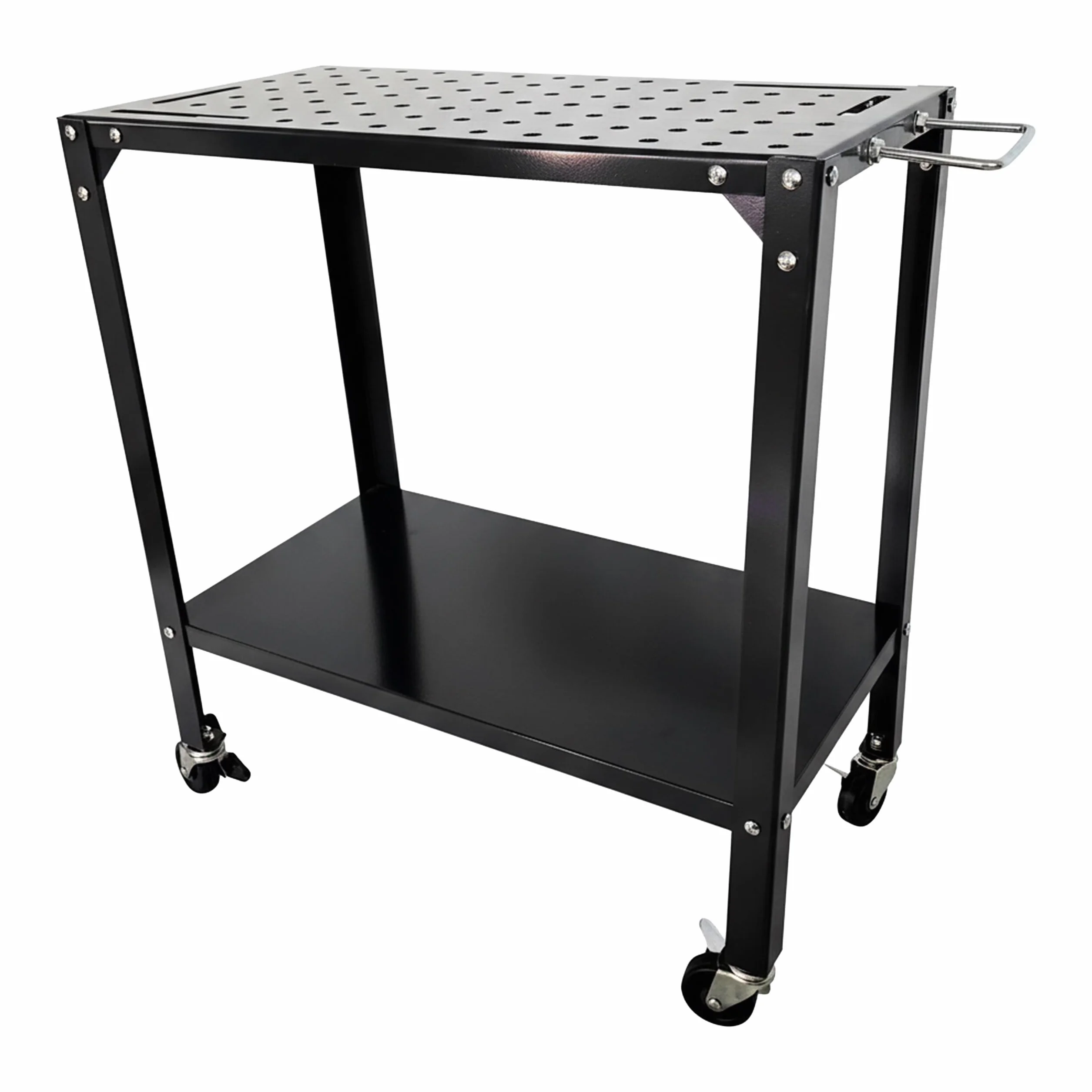 Relaxdays Mesa de Trabajo con Ruedas, Placa Perforada, Acero Negro, 91.5 x 88 x 46 cm