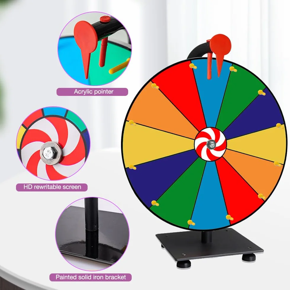 Ruleta de la Suerte 30cm Rueda de la Fortuna con Goma de Borrar y Rotulador 12 Ranuras Juego de Lotería