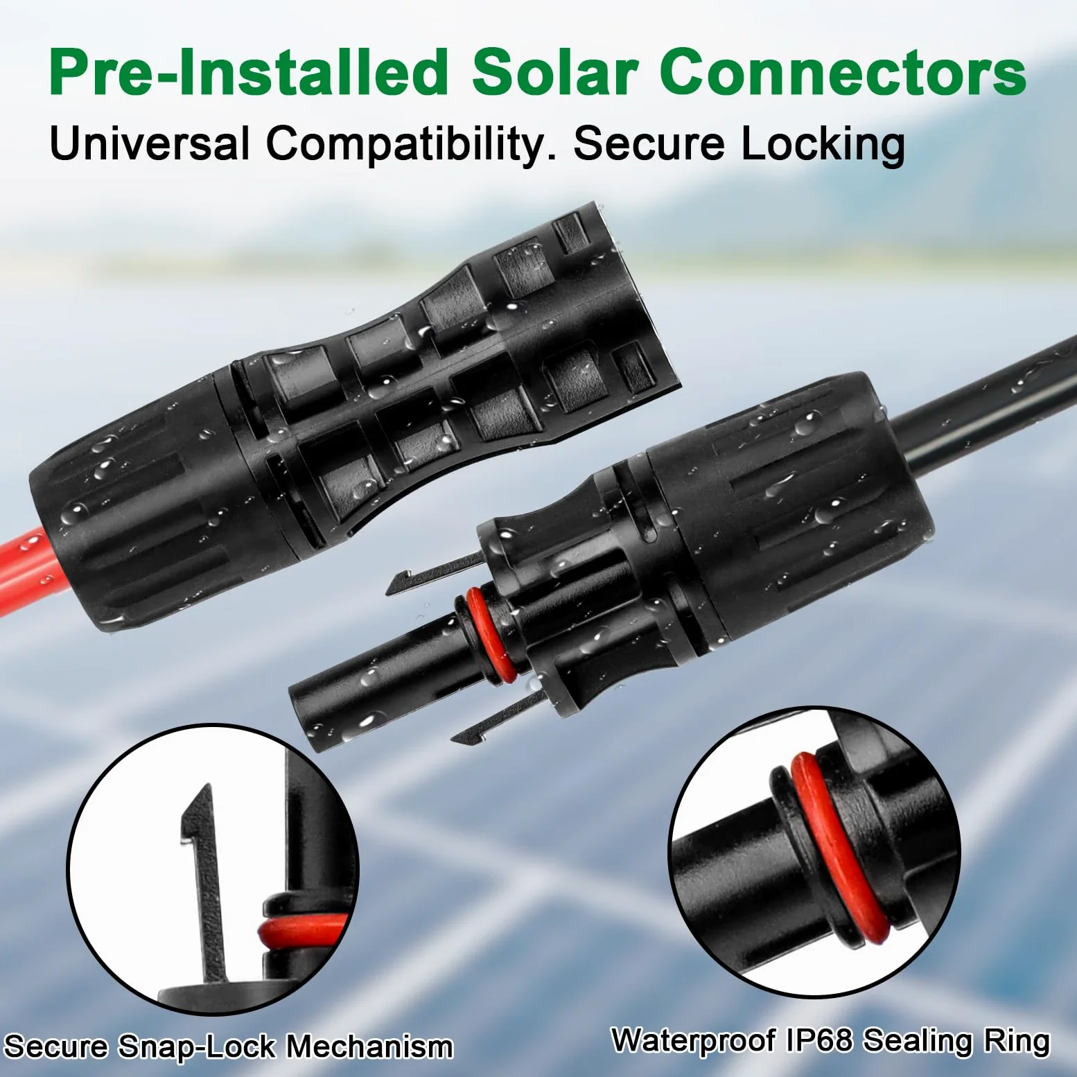 Cable de extensión solar de 8 AWG de 5 pies, paquete de 2 (rojo + negro), cable fotovoltaico con conectores solares macho/hembra, cable de panel solar resistente a la intemperie para RV, barco