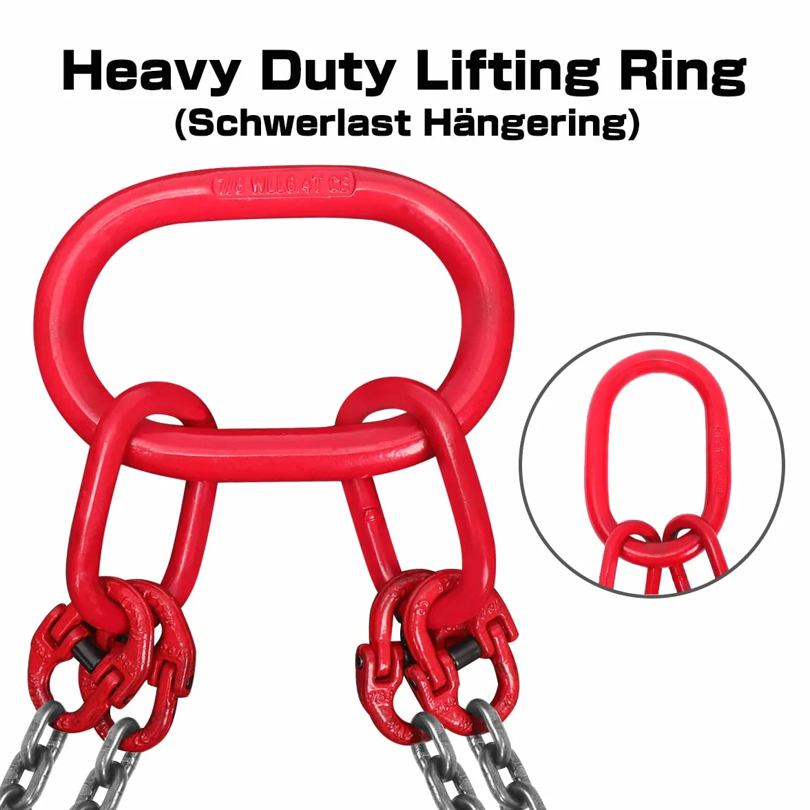 Eslinga de Cadena G80 Acero al Manganeso 4 Cuerdas 6,4T 8mm x 1,45m
