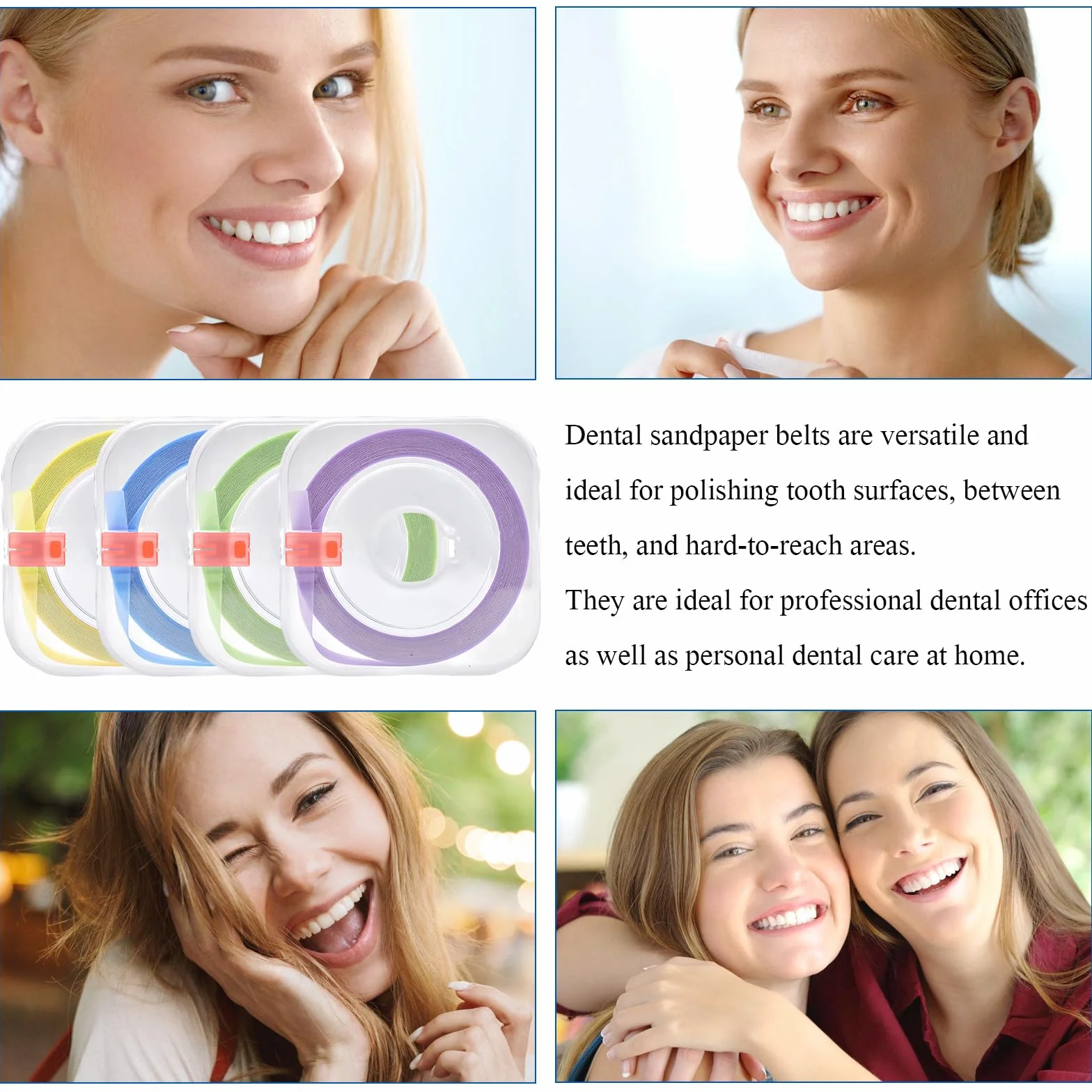 Juego de 4 rollos de papel de lija dental: tiras de pulido dentales portátiles, herramientas de lijado interdental para pulir dientes