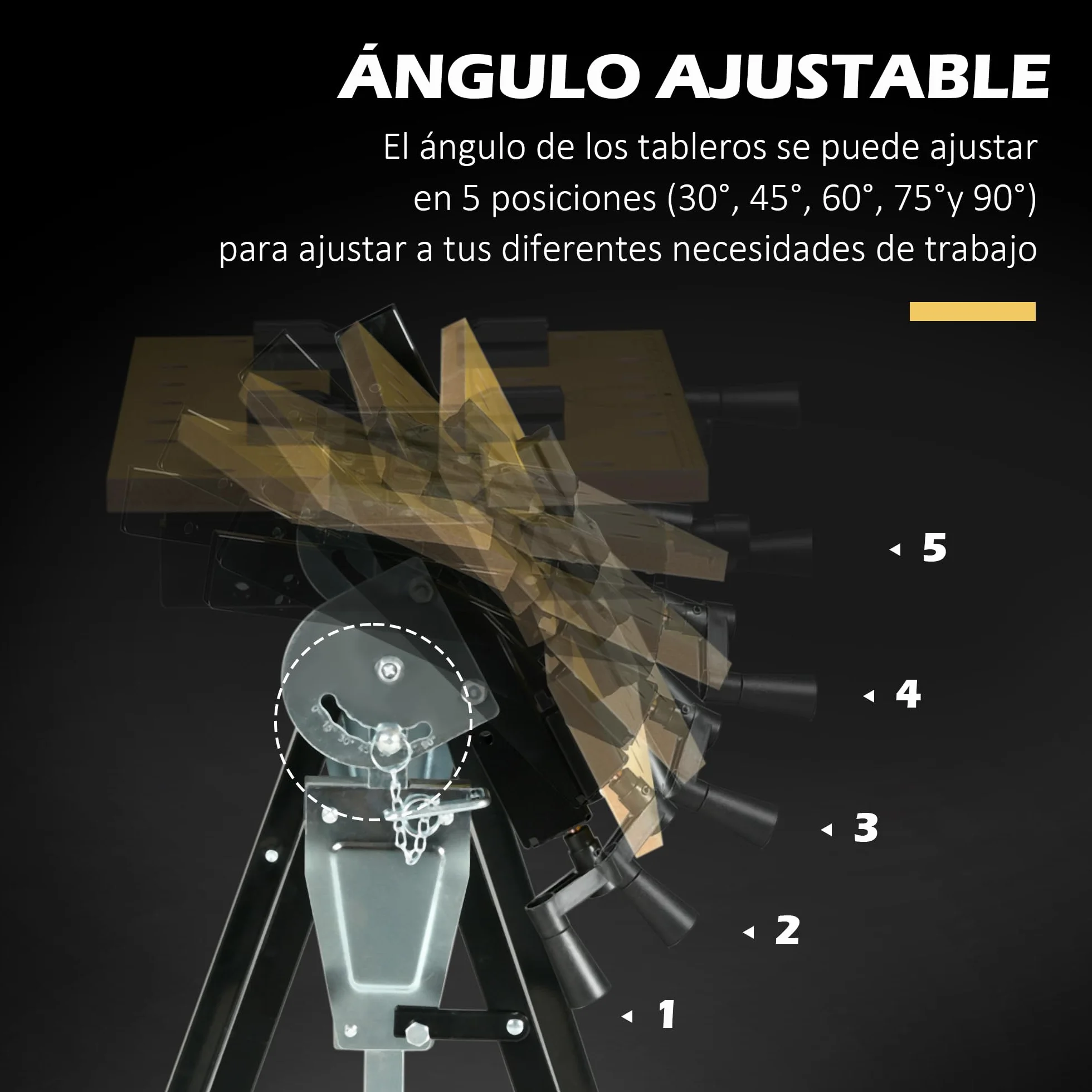 HOMCOM Banco de Trabajo Ajustable en Altura 65x57x85-114 cm Madera Natural y Negro