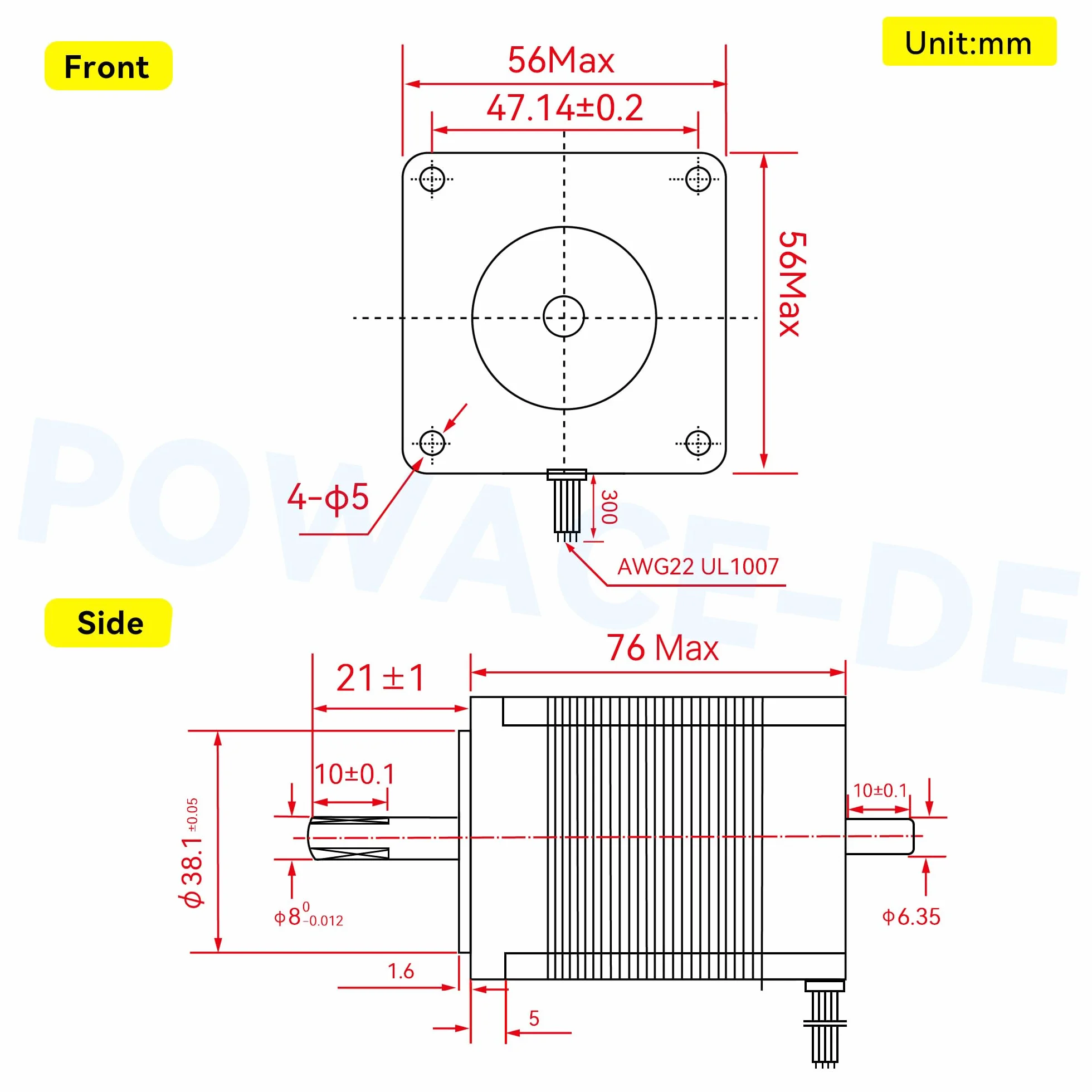 RATTMMOTOR Motor paso a paso Nema 23, motor paso a paso de doble eje de 4 hilos, 3 A, 1,8 Nm (270 oz.in) 2 fases, 1,8 grados, 57 x 57 x 76 mm, 4 cables para impresora 3D/fresadora CNC (23HS8430B)