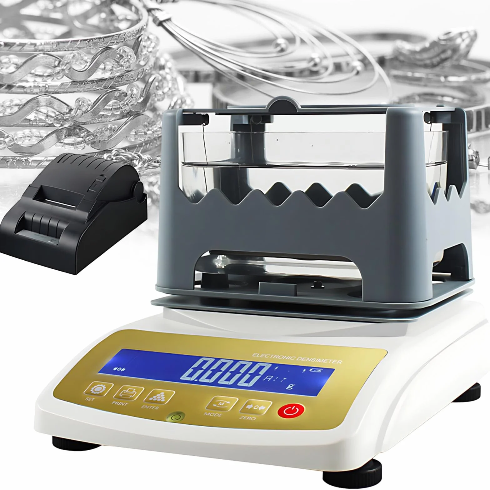 Densímetro electrónico de alta precisión comprobador de pureza de oro for joyería prueba de metales preciosos medición precisa de oro(1200k+printer)