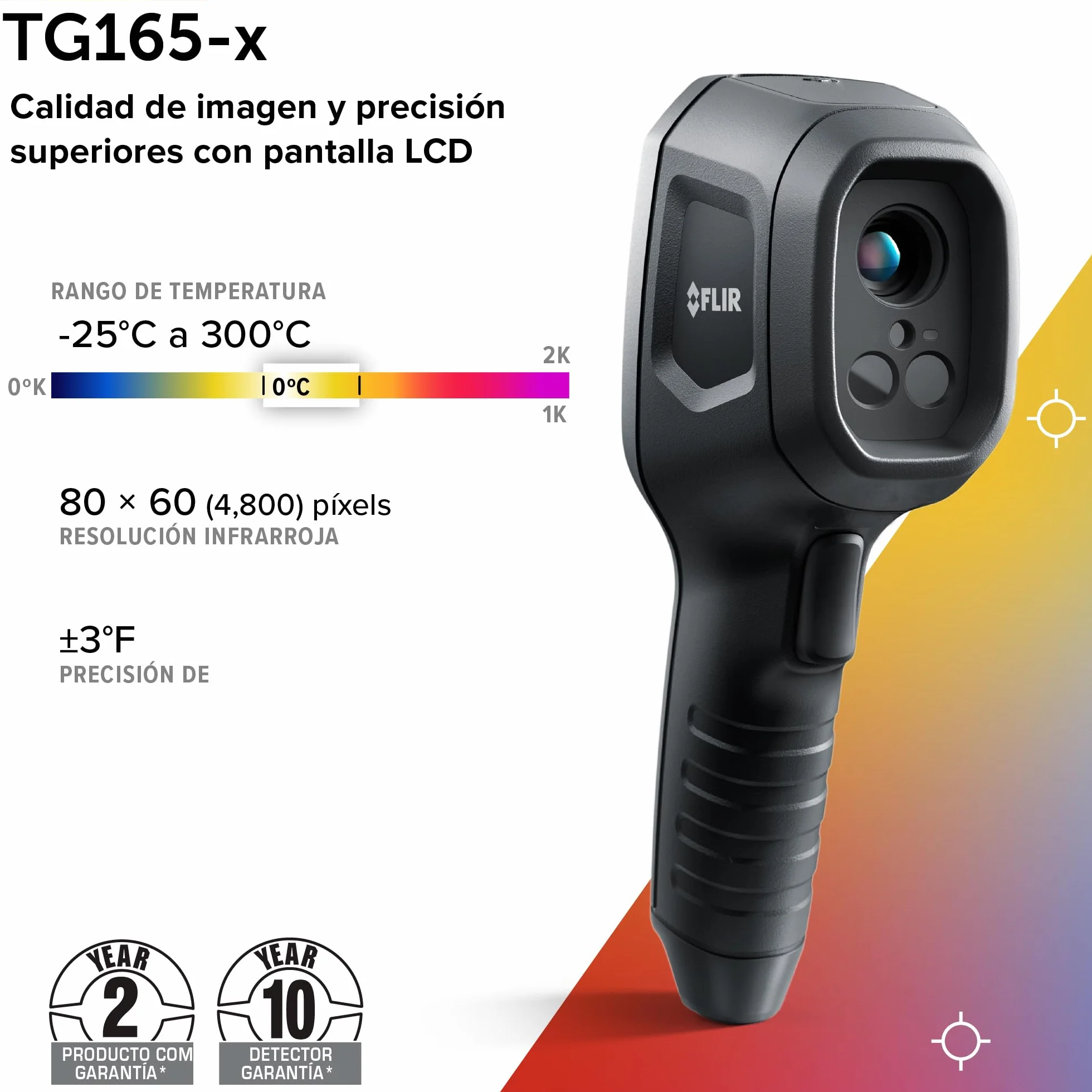 FLIR TG165-X Cámara termográfica con láser Bullseye: cámara infrarroja de calidad comercial para inspección de edificios, HVAC y electricidad.