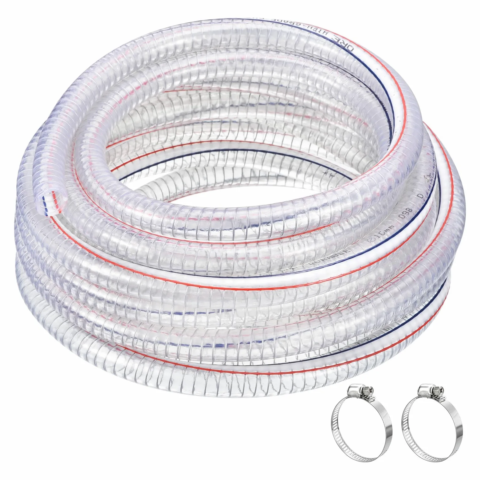 QUARKZMAN 3/4" ID x 25 Pies PVC Tubo Acero Alambre Reforzado Tubo Flexible Vinilo Manguera Tubería Transparente Succión Productos químicos Resistente Grueso Tubo