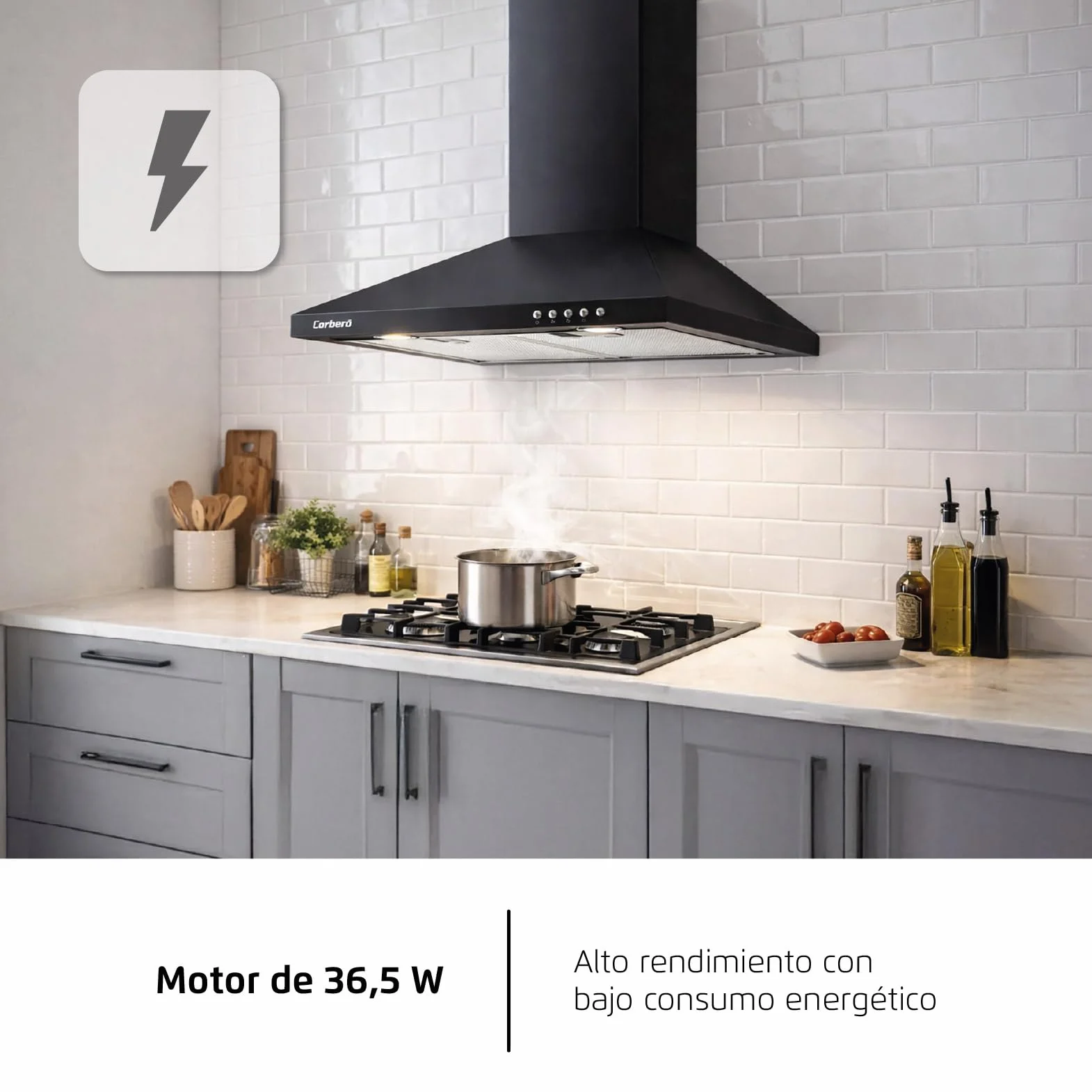 Corberó Campana Extractora Pirámide 60 cm TEIDE636N 375.4 m3/h Negro