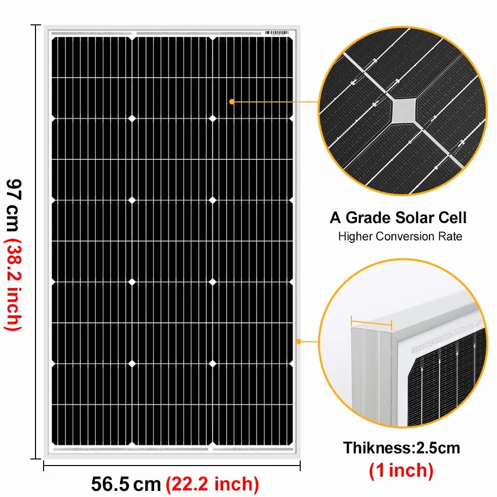 DOKIO Panel Solar 100W 18V monocristalino alta eficiencia robusto para carga de batería de 12v