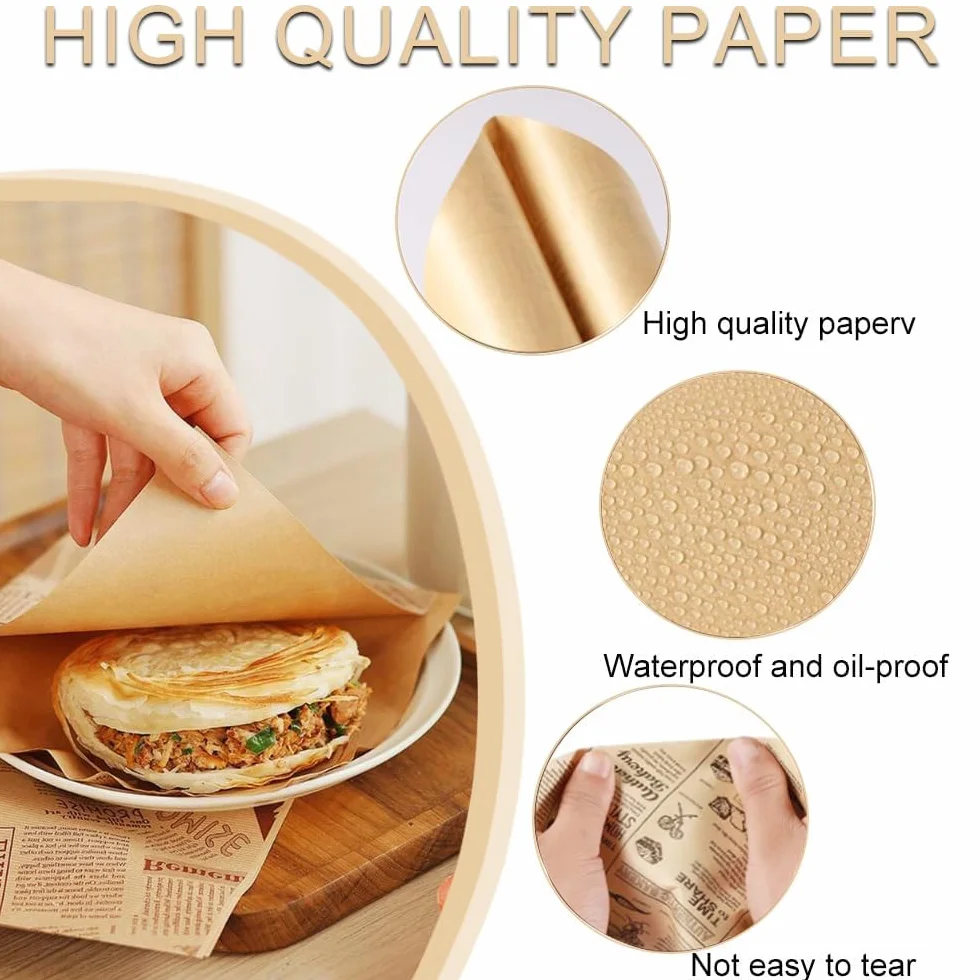 Papel grueso para hamburguesas 50 unidades resistente al aceite y al agua