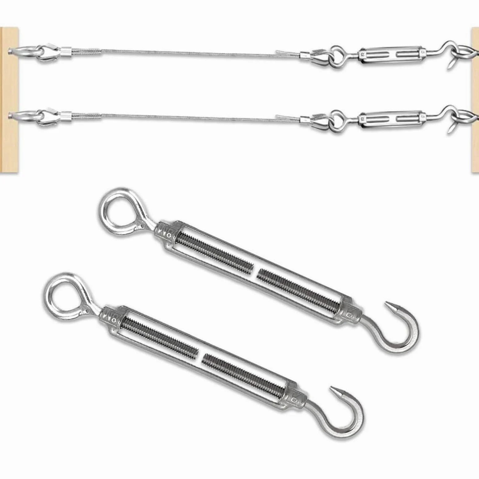 Tensores Para Toldos Tensor de tensor, cuerda alambre, equipo barandilla Cable tensión, tensores gancho y ojo ajustables(M4-OCHook,20PCS)