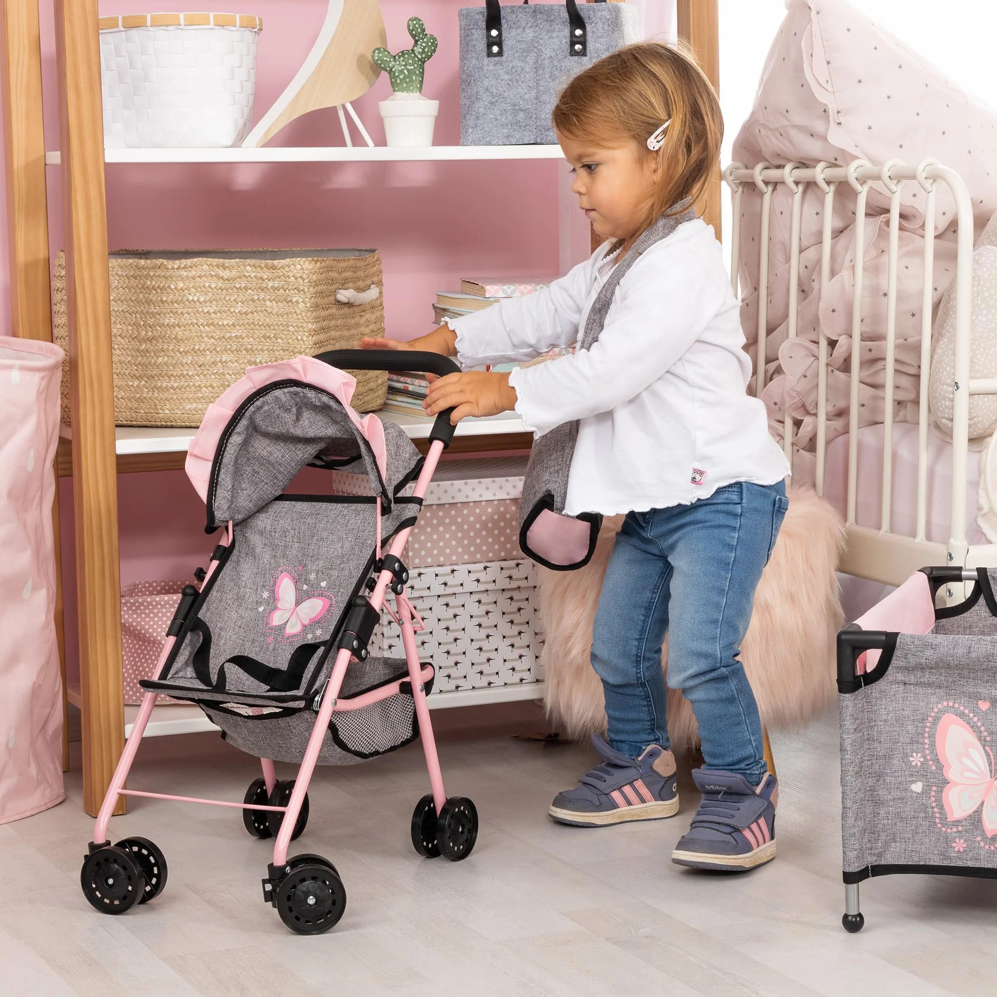 Bayer Design Sillita de Paseo para Muñecas con Cama, Alfombra y Bolsa