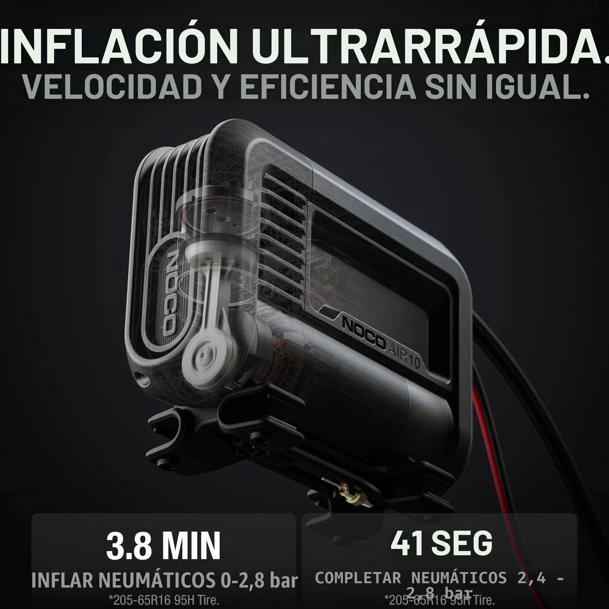 NOCO AIR10 Inflador de Neumáticos 10A Compresor de Aire Portátil 12V 36 SLPM 0-40 PSI Manómetro Digital Apagado Automático