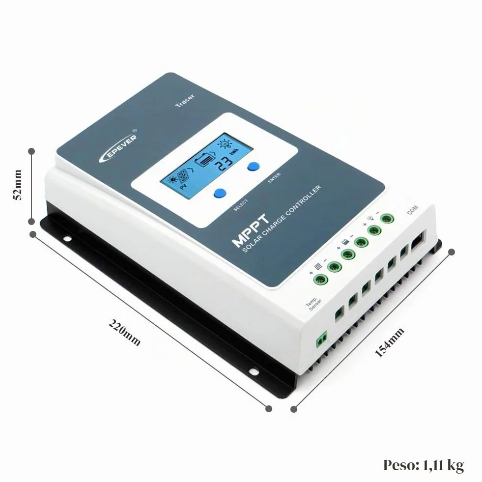 EPEVER MPPT Cargador solar Tracer AN serie 10A/20A/30A/40A con 12V/24V DC Identificación automática voltaje sistema (20A+MT50+RTS+RS485)