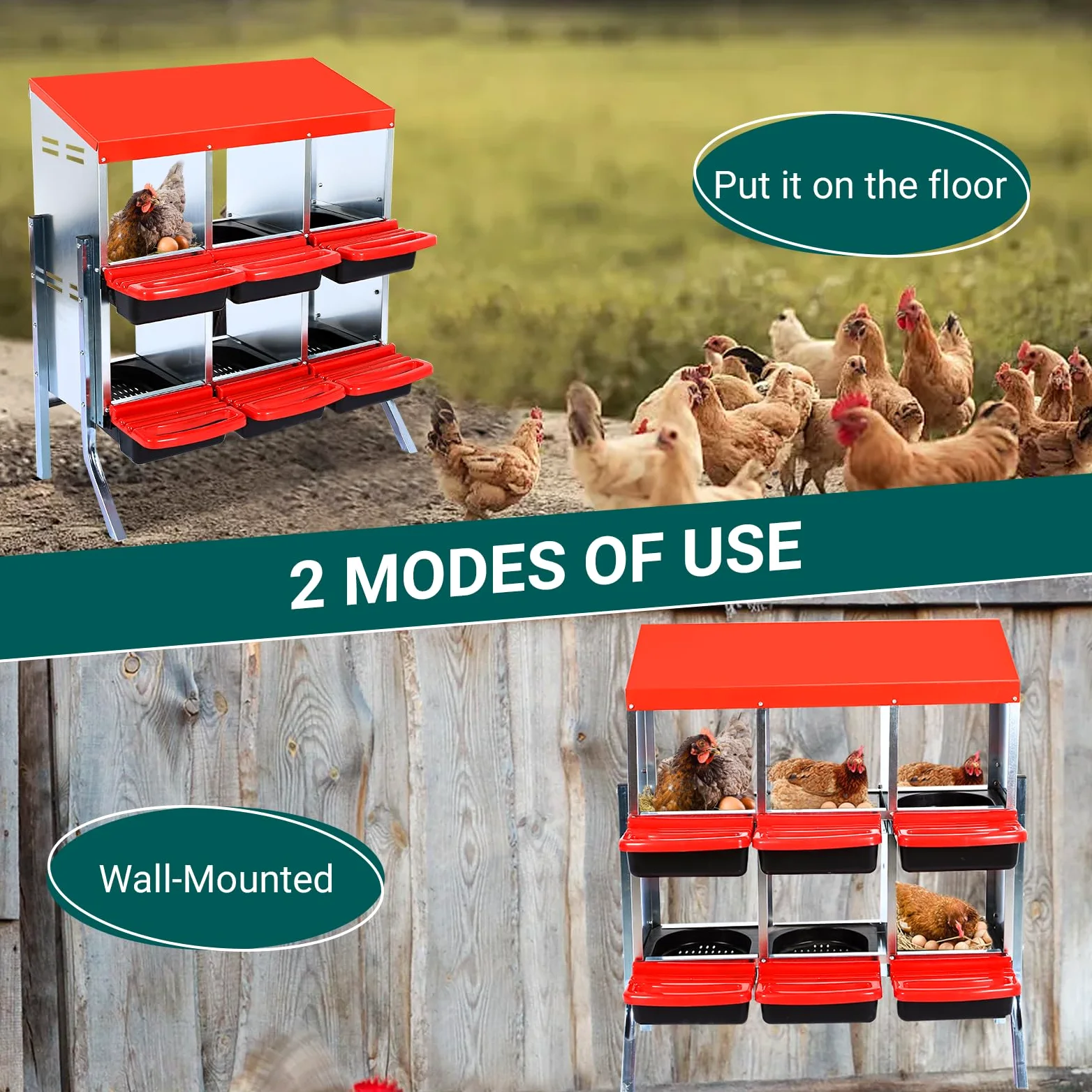 Gallinero para Exterior Metálica con 6/8/10 Compartimentos, Ponederos para Gallinas Galvanizadas De Alta Resistencia con Bandeja Desmontable, Patas De Apoyo, Montaje En Pared/Independiente