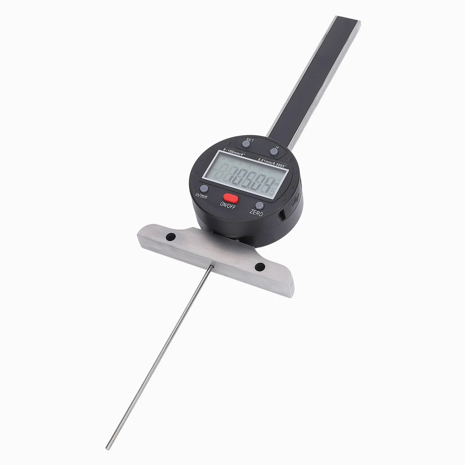 AUNMAS Medidor de Profundidad Digital, Medidor de Profundidad Electrónico de Acero Inoxidable, Pantalla LCD de 0-100 Mm y 0,01 Mm con Transferencia de Datos USB para Carpintería, Uso en Construcción