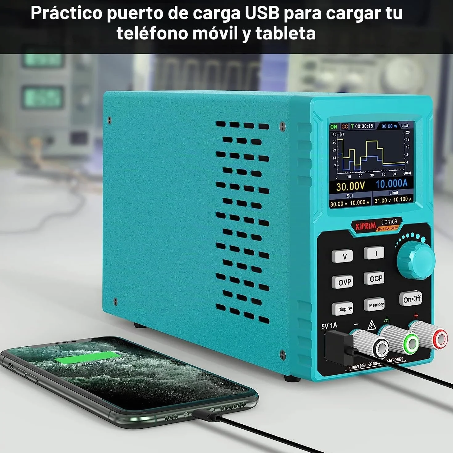Kiprim Fuente de Laboratorio Regulable, 0-30V 0-10A 300W con Memoria Rápida M1-M4, Fuente DC Programable con Pantalla TFT, Protección OVP/OCP/OTP, Puertos USB - DC310S