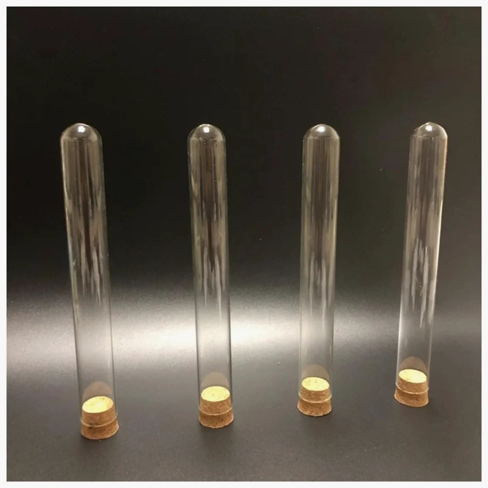 Prueba de vidrio, Paquete de 50 tubos de ensayo de vidrio de fondo redondo de 18 x 180 mm y 30 ml con tapón for laboratorio.