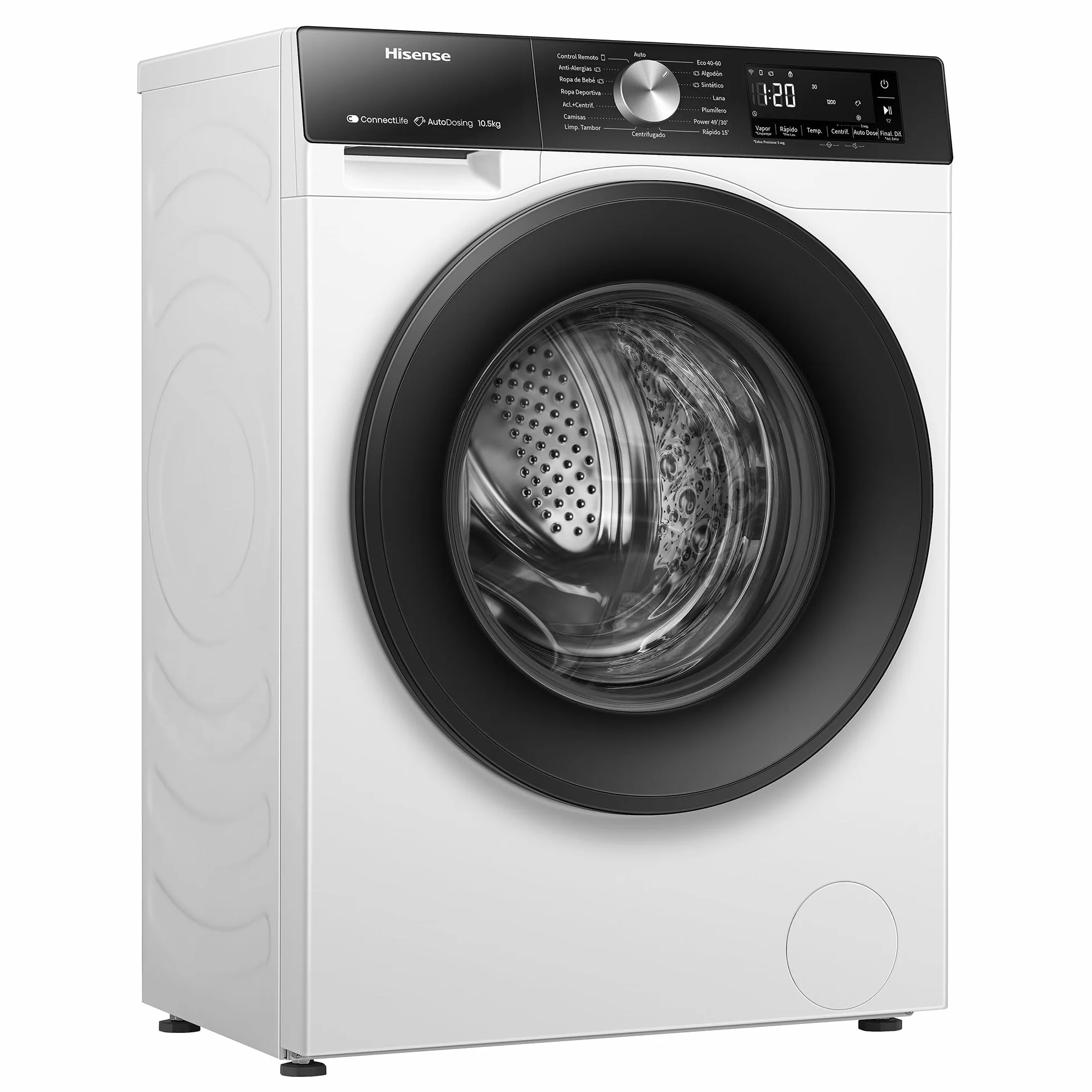 Hisense WF3S1045BW3 Lavadora 10.5 kg Clase A WiFi Auto Dosificación Hygiene Guard Vapor 99.9% Blanco