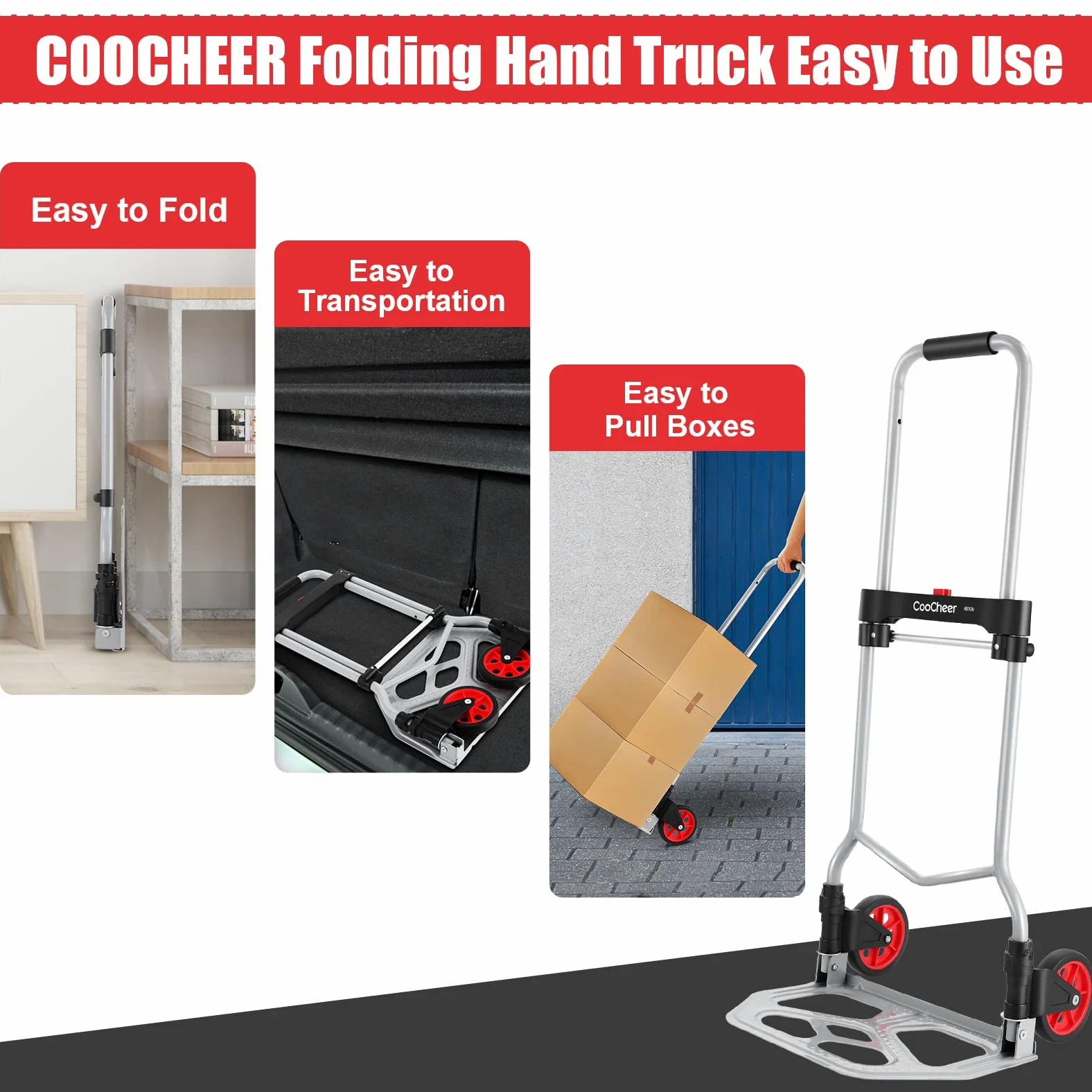 COOCHEER Carretilla de Aluminio Plegable, Ideal para la Industria y el hogar, Capacidad de Carga máxima de 120 kg