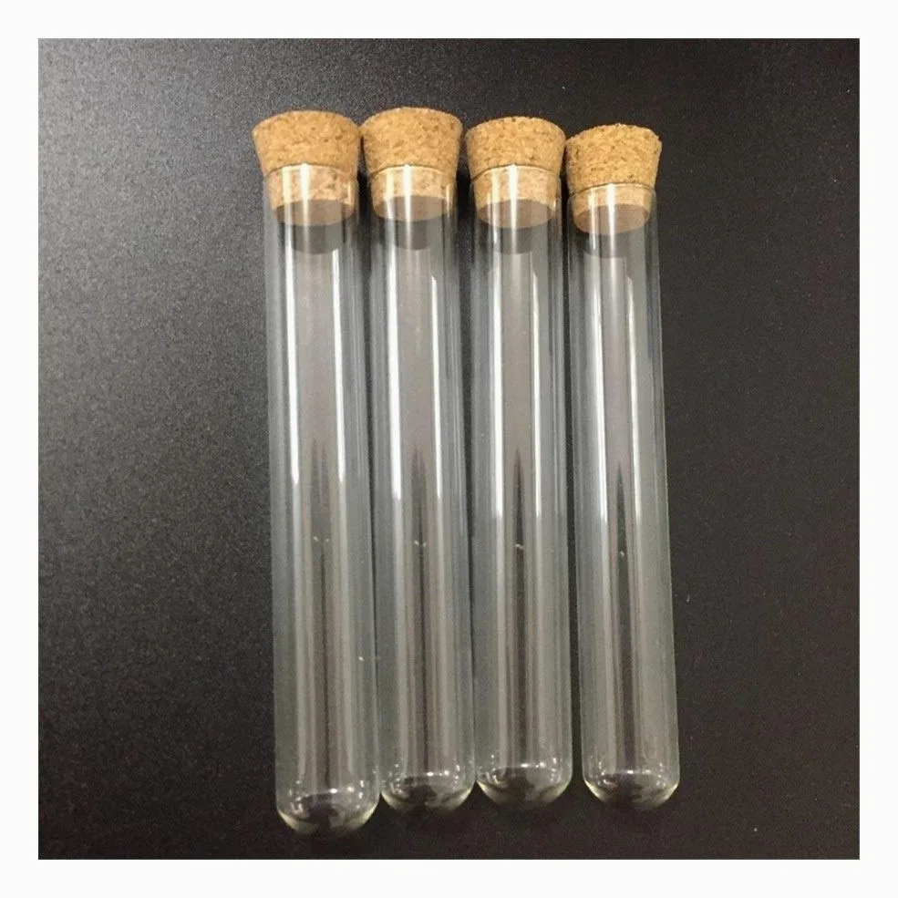 BAtlam Tubos de ensayo 30 unids/Lote Tubo de ensayo de Vidrio, 20mm * 200mm, con Fondo Redondo de Corcho Tubo de Embalaje de cigarros cristalería de Laboratorio, Laboratorio Escolar General