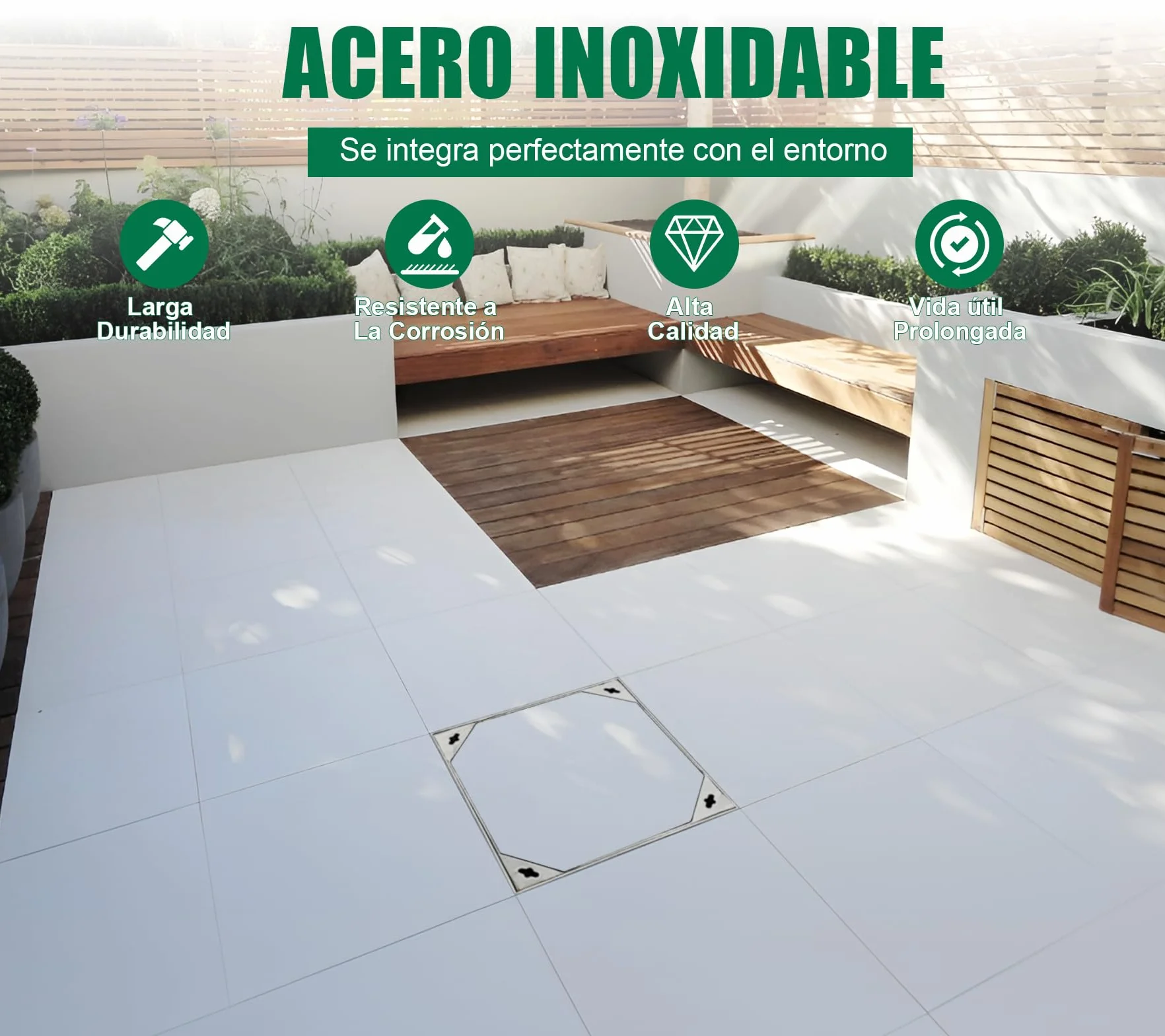 Tapa de alcantarilla con marco, 400 x 400 mm, acero inoxidable A15, tapa de alcantarilla, para interior y exterior, cuadrada