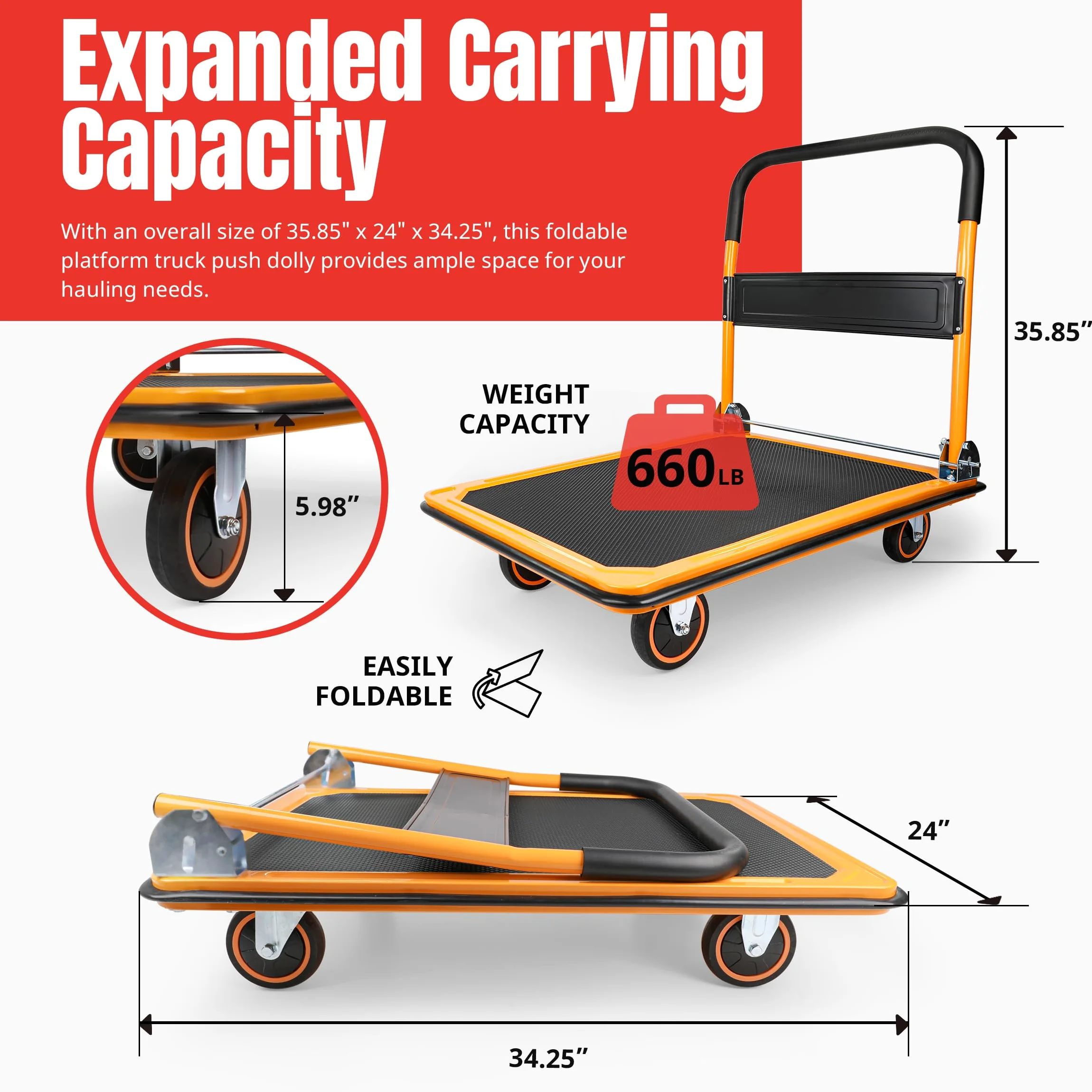 MaxWorks 80876 Plataforma plegable para camión con plataforma móvil, 149,68 kg Capacidad de peso con ruedas giratorias