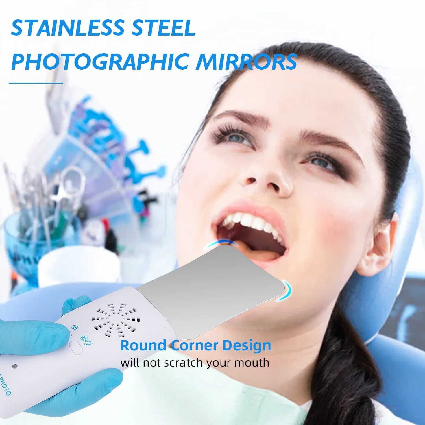 Espejos Dentales para Fotografía sin Niebla, Reflector Dental Intraoral 2 Caras Acero Inoxidable 4 Espejos