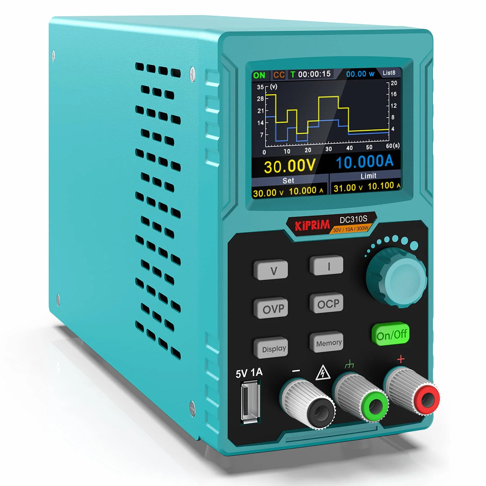 Kiprim Fuente de Laboratorio Regulable, 0-30V 0-10A 300W con Memoria Rápida M1-M4, Fuente DC Programable con Pantalla TFT, Protección OVP/OCP/OTP, Puertos USB - DC310S