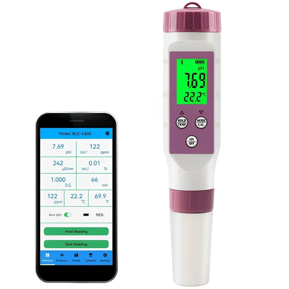 Probador de calidad del agua 7 en 1 para agua potable, acuarios y piscinas, pH TDS EC ORP Salinidad específica medidor de gravedad y temperatura