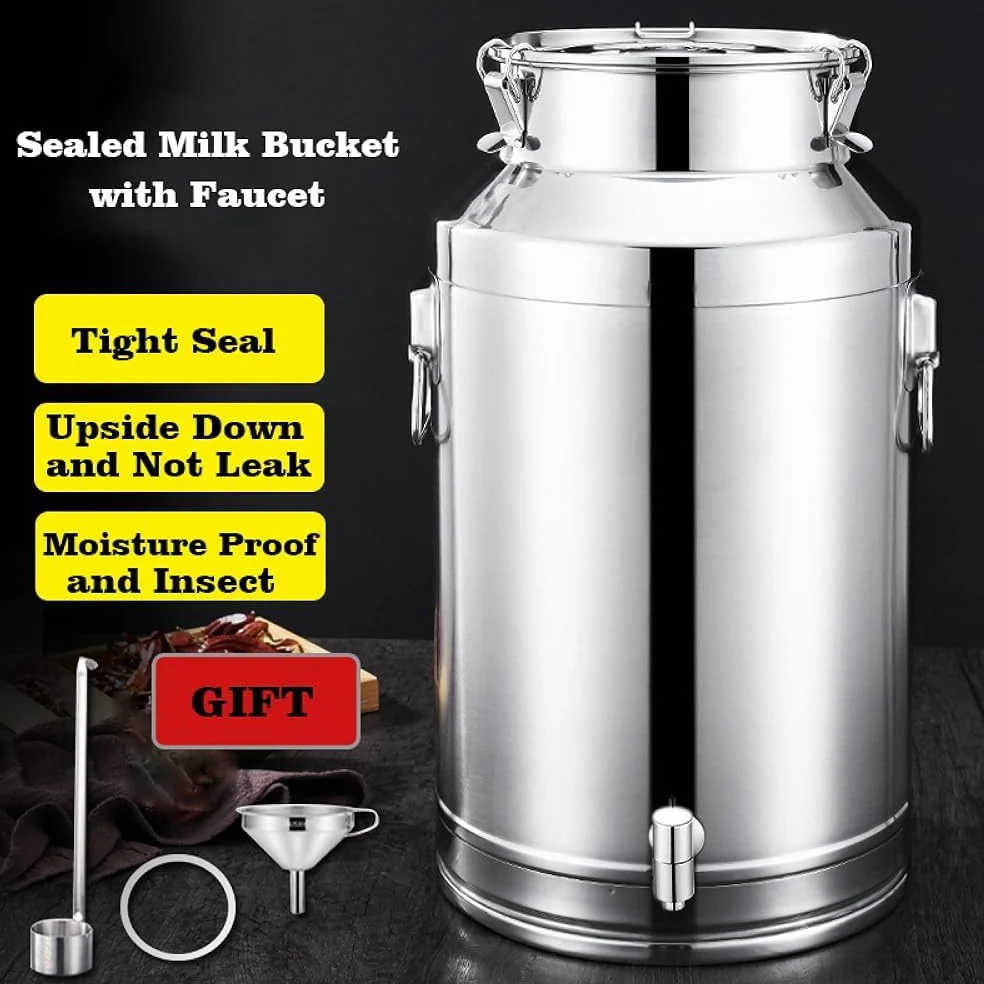 Recipiente de transporte de lácteos de acero inoxidable de grado alimenticio, tanque de almacenamiento de líquidos multiusos de 5 L/9 L/14 L con grifo, contenedor de bebidas de uso agrícola y