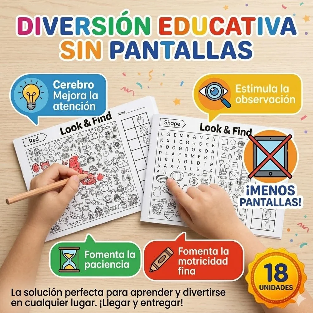 Libros Busca y Encuentra para Regalos Cumpleaños Niños 3-6 años Juegos Educativos Sin Pantalla