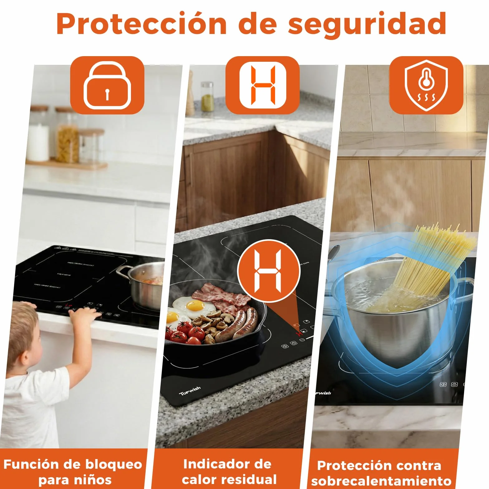 Topwish Plaque Induction 4 Feux 60cm Encastrable 7200W avec Booster 9 Niveaux Minuterie Sécurité Enfant