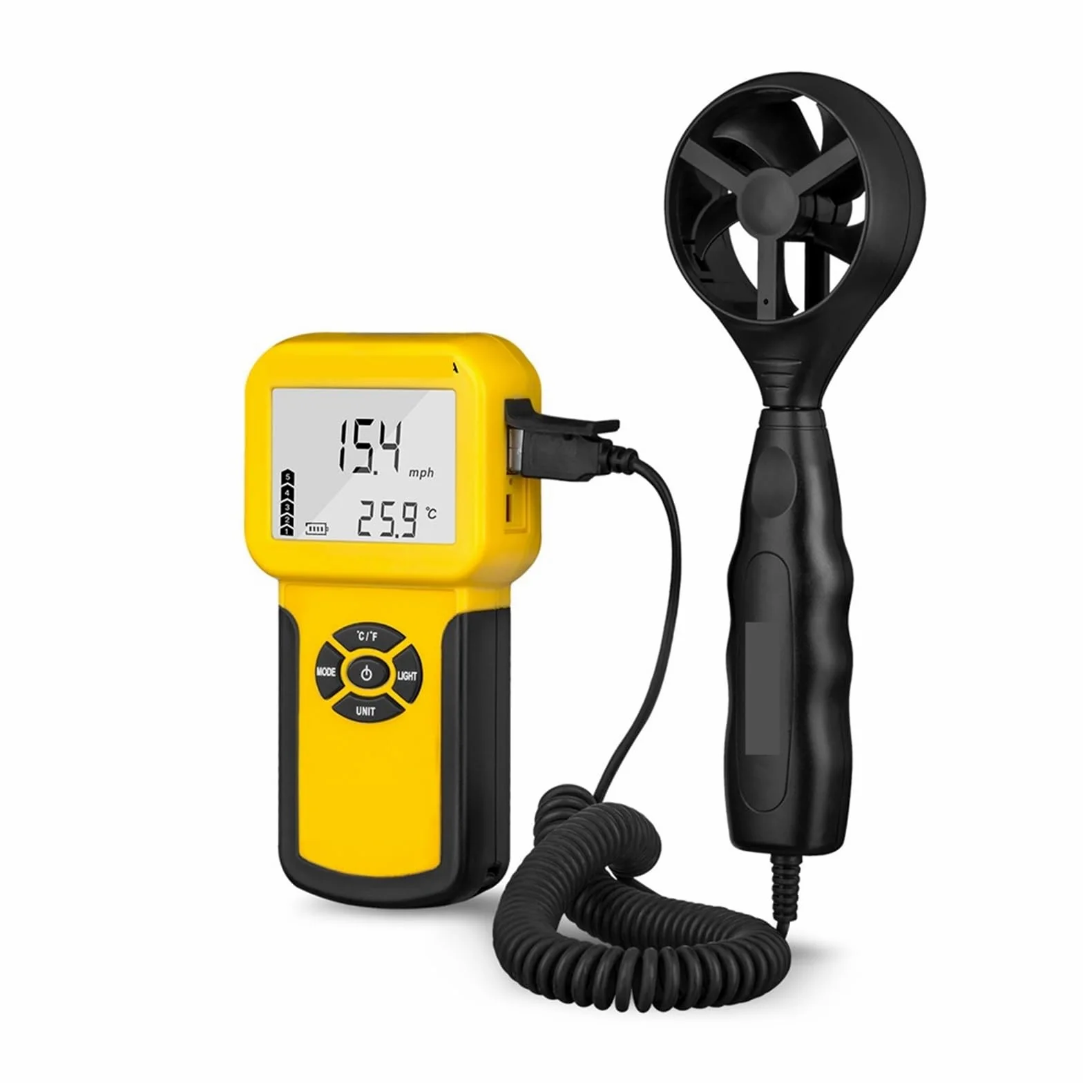 Anemómetro, Anemómetro digital del medidor de velocidad del viento for la velocidad del aire, temperatura del flujo de aire, máx./promedio/corriente