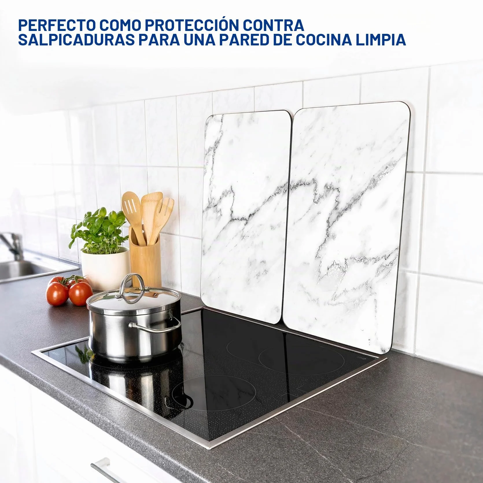 WENKO Placas protectoras cocina Mármol ajustable altura 30 x 52 cm juego 2