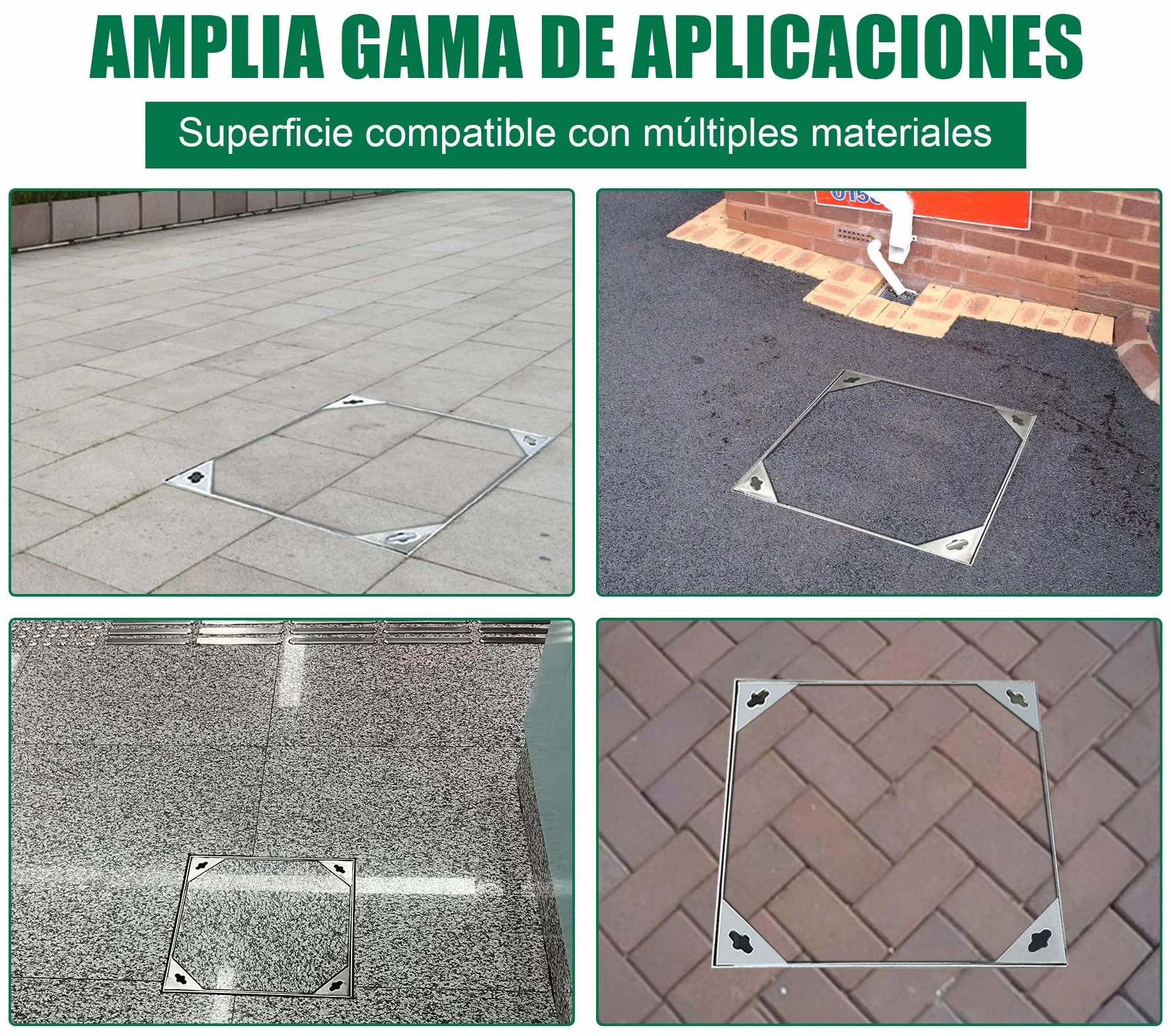 Tapa de alcantarilla con marco, 400 x 400 mm, acero inoxidable A15, tapa de alcantarilla, para interior y exterior, cuadrada