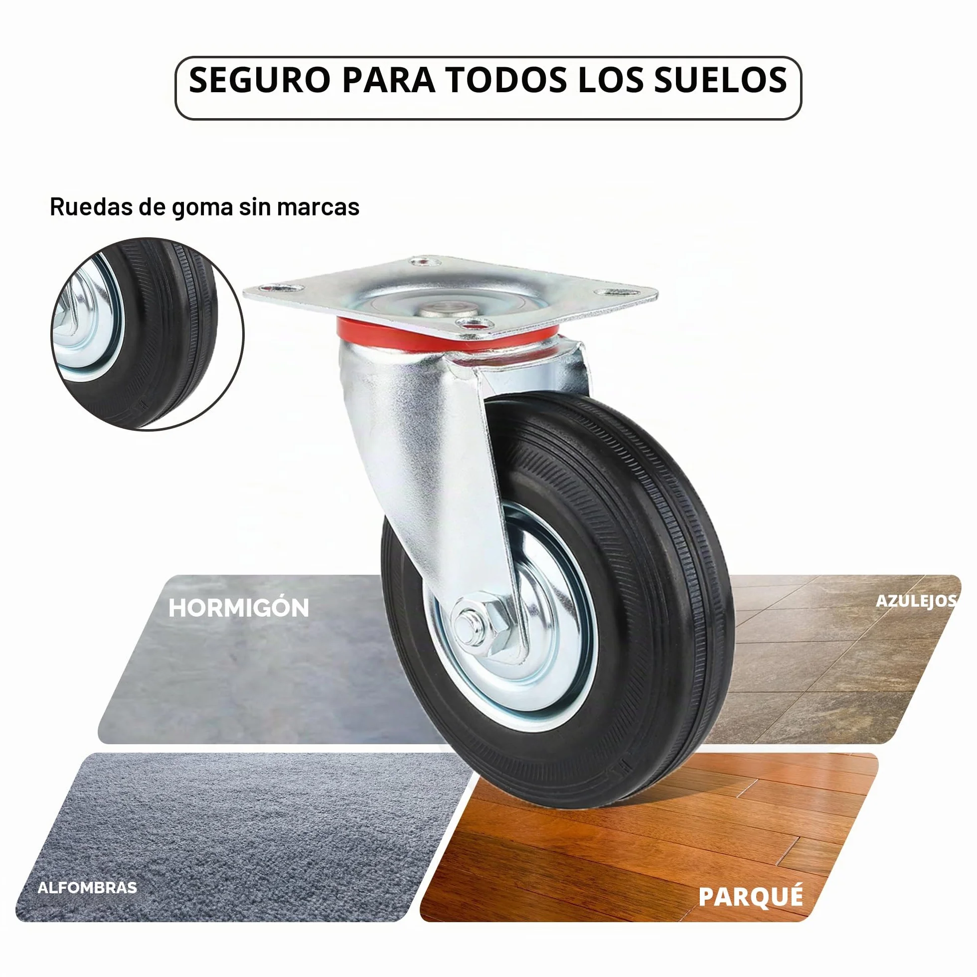 Ruedas para cargas pesadas 125 mm con freno 4 ruedas de transporte 400 kg giratorias 360° goma
