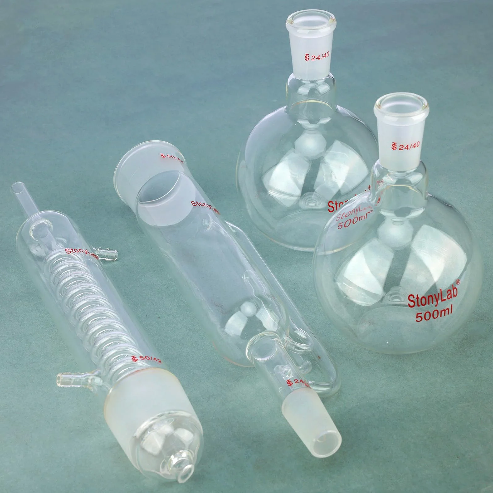stonylab Kit de Extracción Soxhlet, Extractor Soxhlet de Vidrio de Borosilicato 50/42 con Condensador Graham y Dos Matraces de Fondo Plano 24/40 de 500 ml para Extracción de Laboratorio