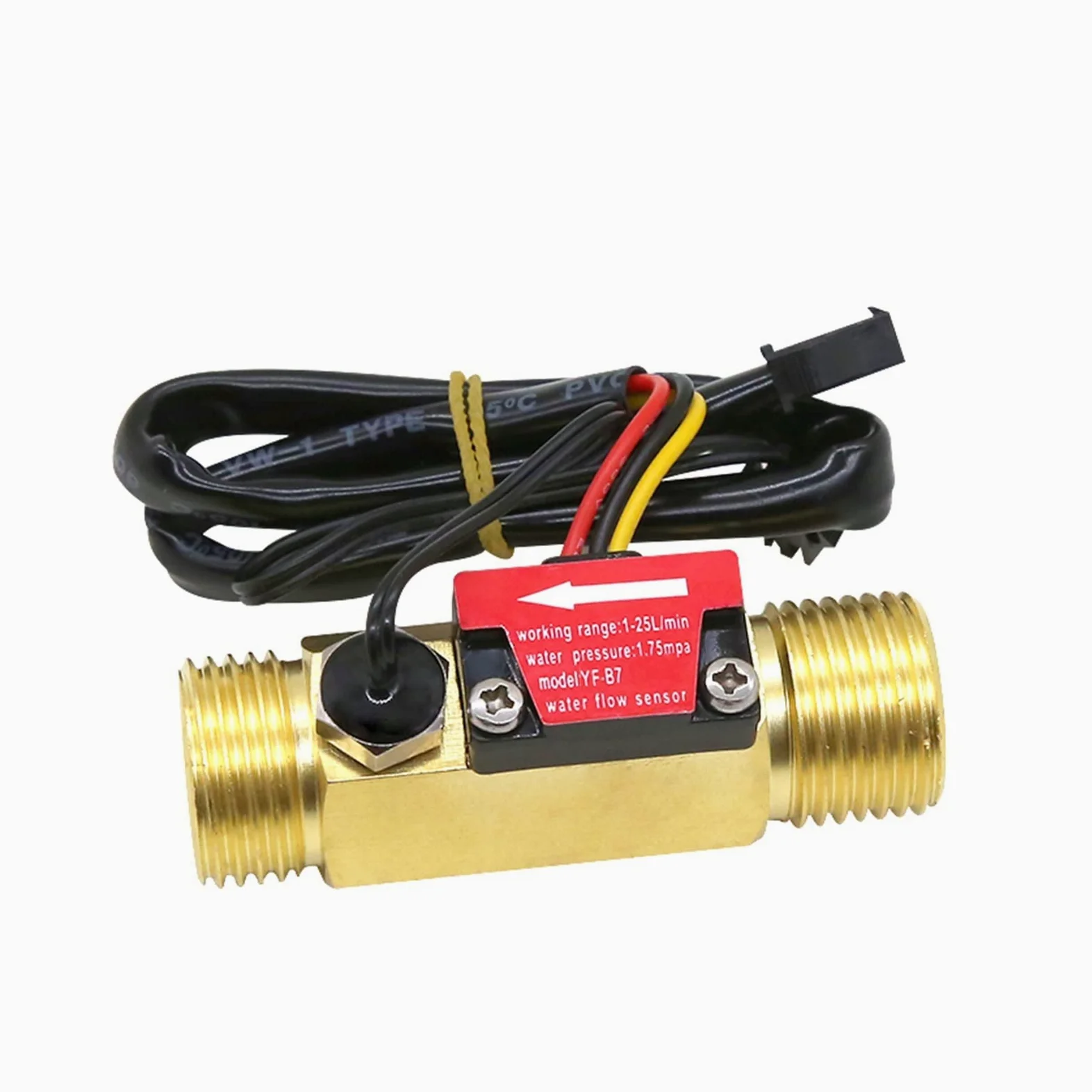 Sensor de Flujo de Agua DN15 DN20, Rosca Externa de latón de 1,75 MPa, caudalímetro de turbina de Pulso, DC5~18V con detección de Temperatura,para Un Funcionamiento Eficiente(DN20)