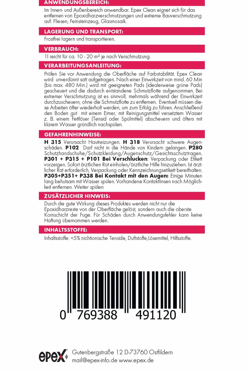 EPEX Clean – Epox idhar zent Ferner, especial limpiador