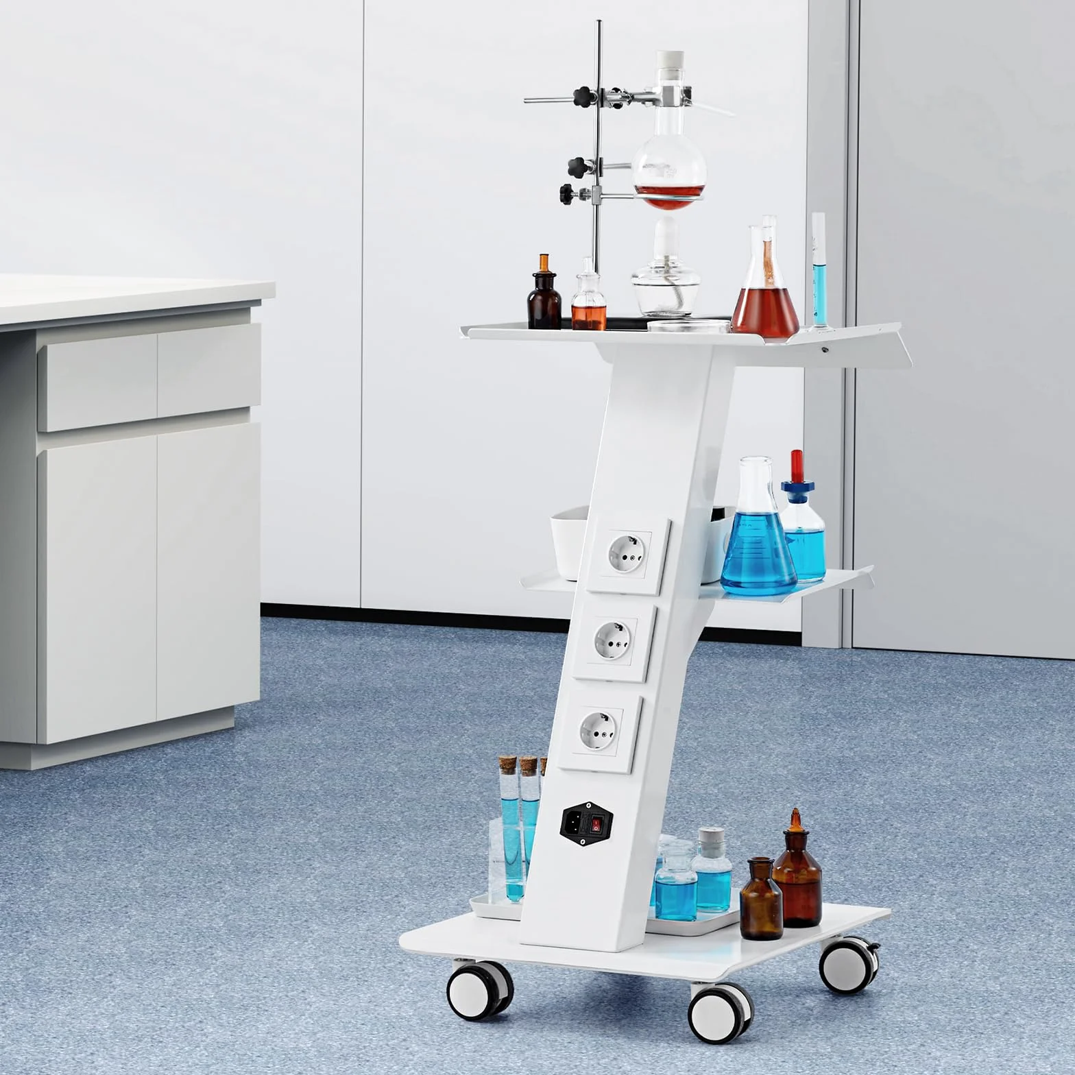 VEVOR Carro de Laboratorio, Carro de Servicio Médico con Enchufe, 3 Capas, Ruedas Giratorias, 100 kg