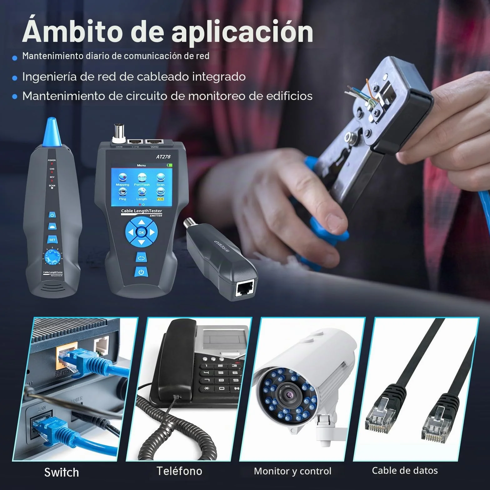 comprobadores de cables de red, NF-8601S TDR Multifuncional LCD Line Length Tester Breakpoint Testers Tracker RJ45/RJ11/BNC/Metal Cable/PING/POE Cable