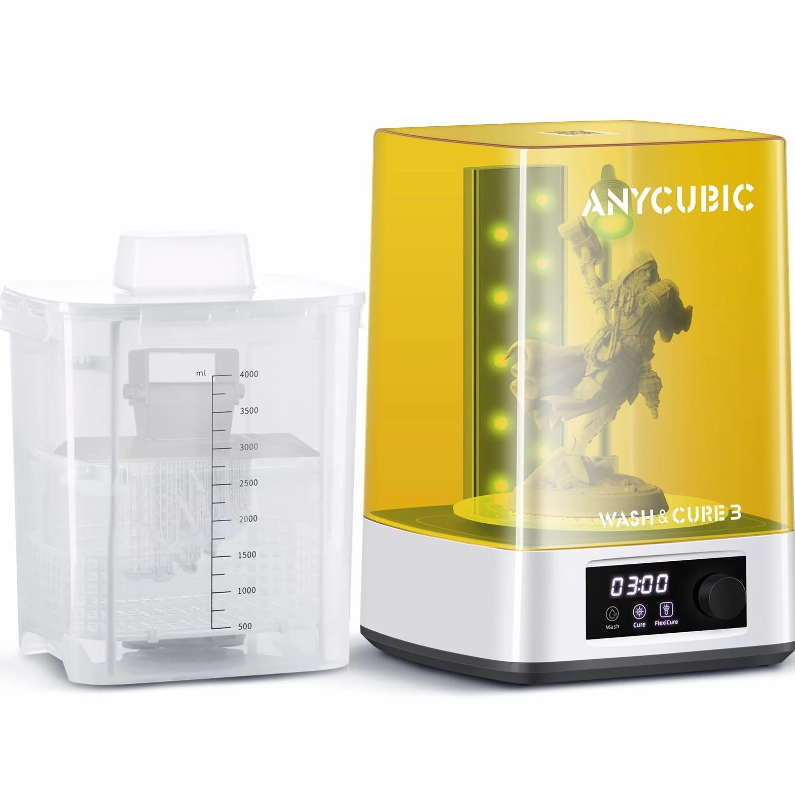 ANYCUBIC Wash & Cure 3 para Impresora 3D LCD/DLP/SLA, Cubo de Lavado, Luces De Cuello De Cisne, Ahorro de IPA, Bajo Ruido, Tamaño de Lavado 165 X 100 X 180 mm, Tamaño de Endurecimiento: 160 X 180 mm