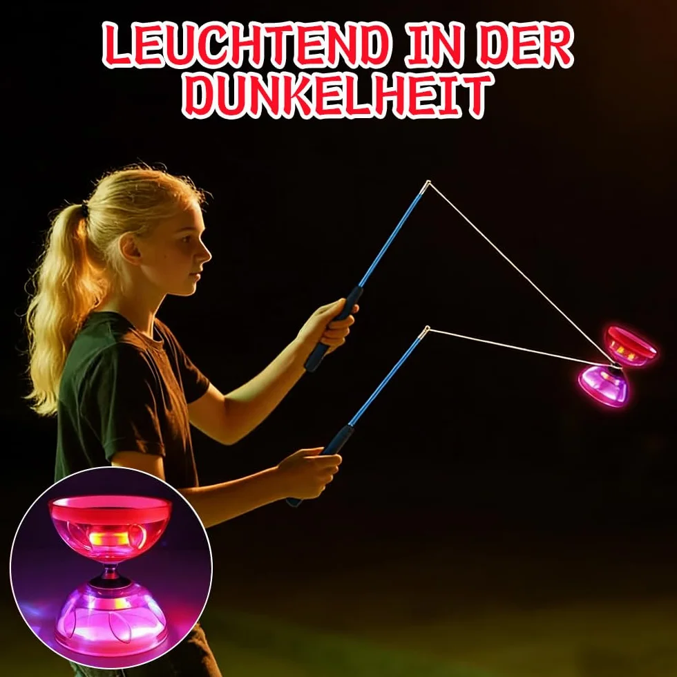 Juego de Diábolo LED Malabares con Palos y Cuerdas de Repuesto, Rojo