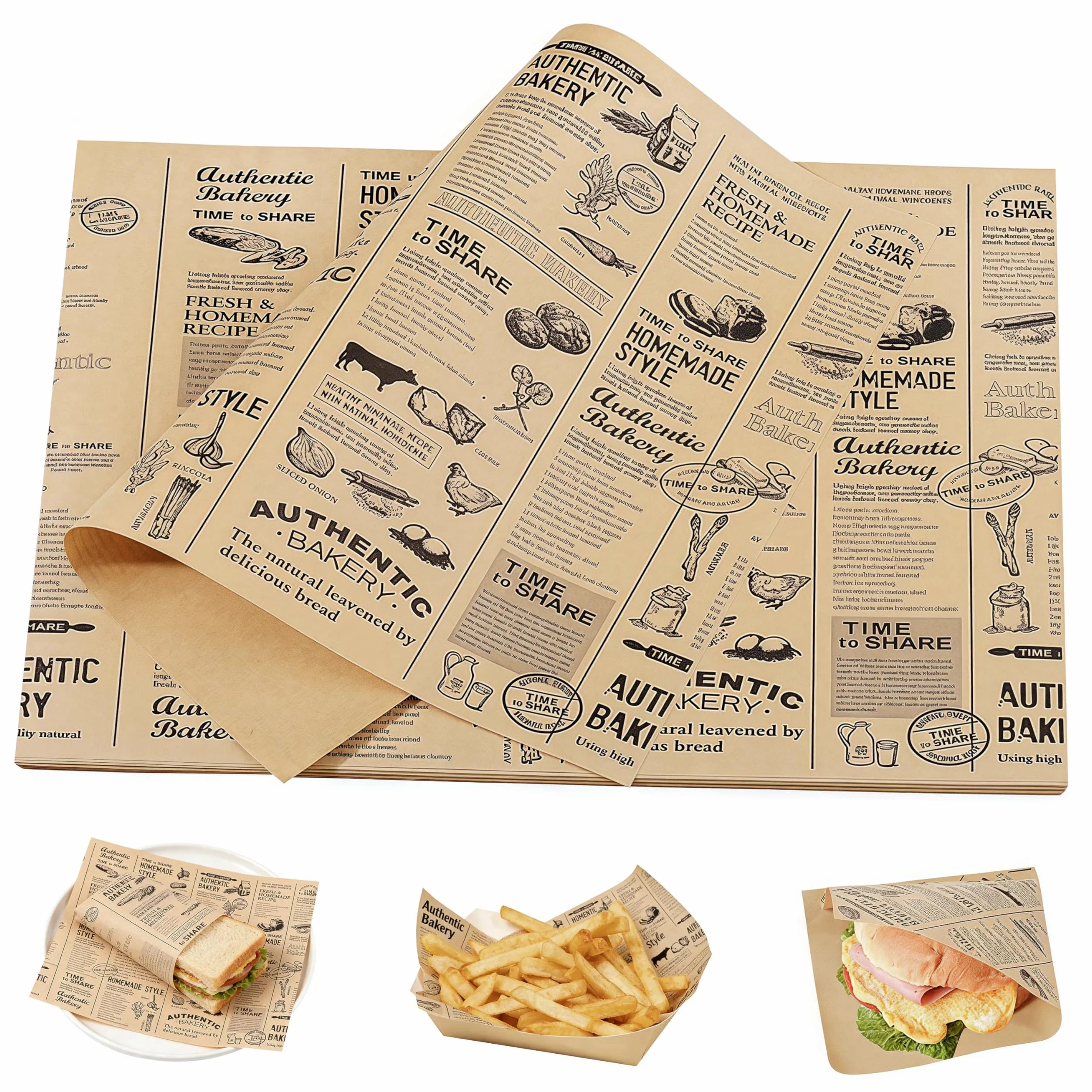Papel Encerado Impreso para Alimentos 28 × 38cm Forros de Cesta a Prueba de Grasa Antigrasa