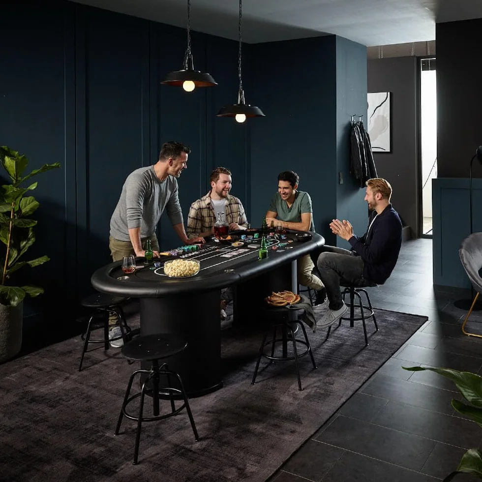 Mesa de póquer Home Deluxe Full House con iluminación LED y soporte para bebidas, 215 x 106 x 78 cm