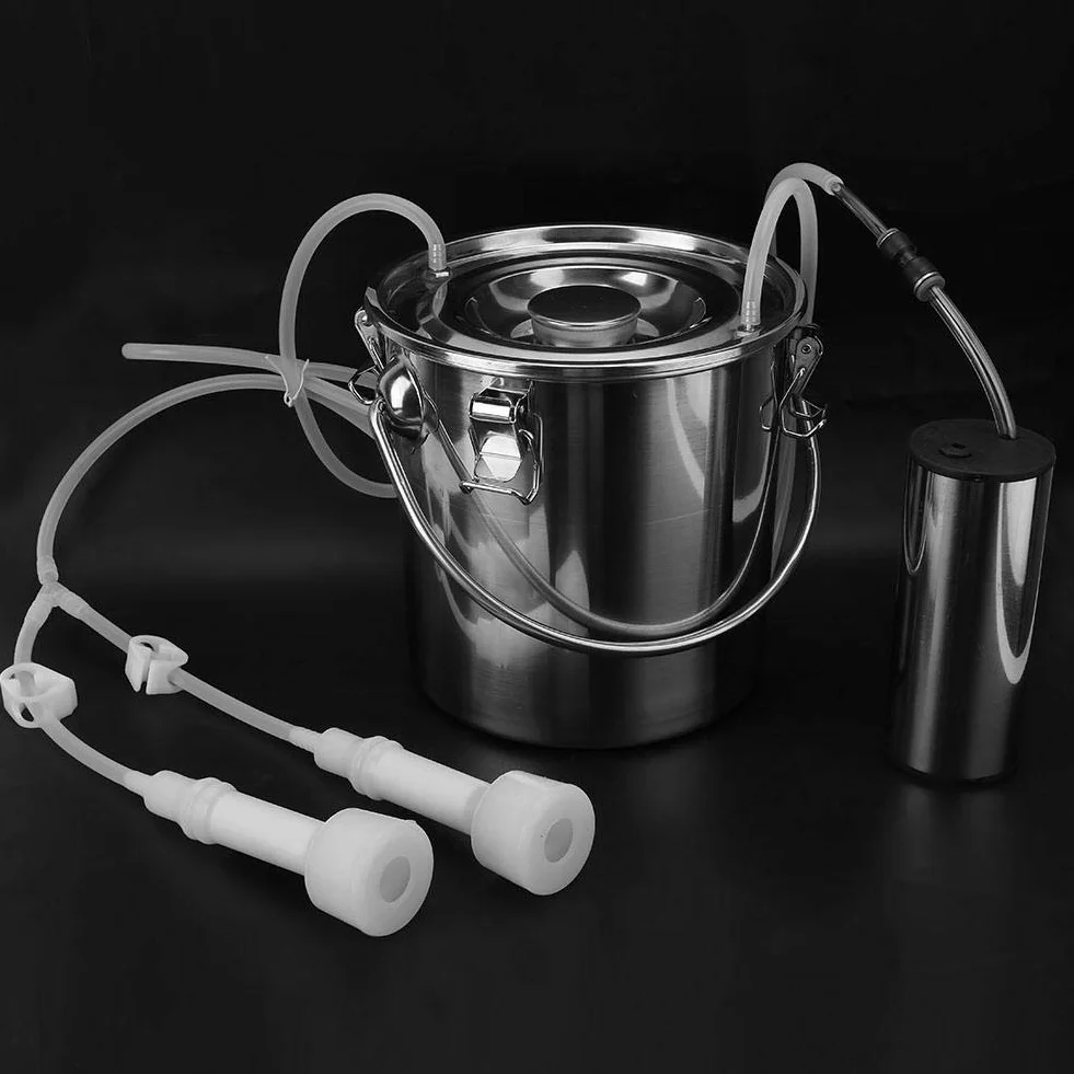 Ordeñadora eléctrica, acero inoxidable,5L Vaca Cabra Vaca Oveja Cubo Succión Impulso Ordeñadora Bomba de vacío Ordeñadora Cubo BarrilManguera de calidad alimentaria de tanque (cabra)