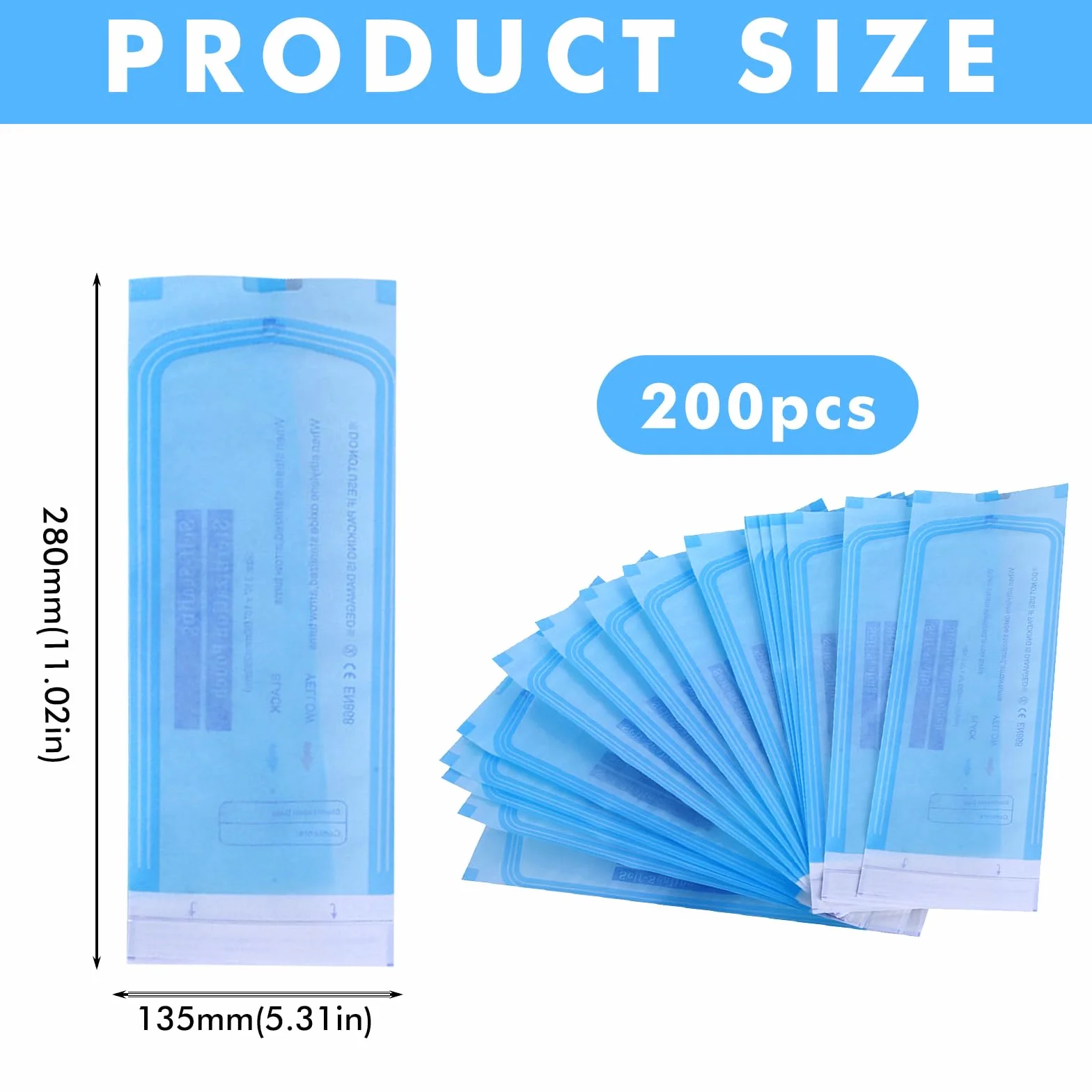 Bolsas de Esterilización Autoselladoras 200 uds 135x280 mm Desechables para Dentistas