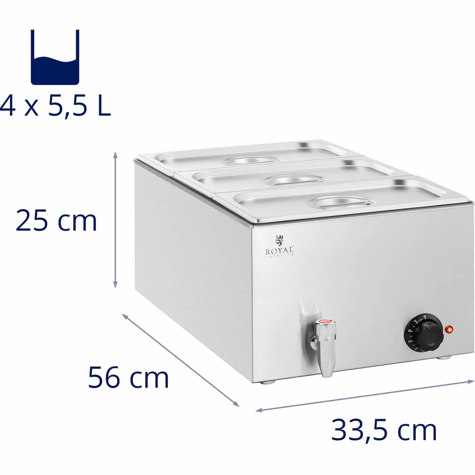 Royal Catering Baño María Profesional 600 W 3 x 5,5 L GN 1/3